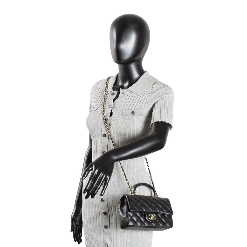 CHANEL Quilted Lambskin Rectangular Flap Top Handle Mini - Black