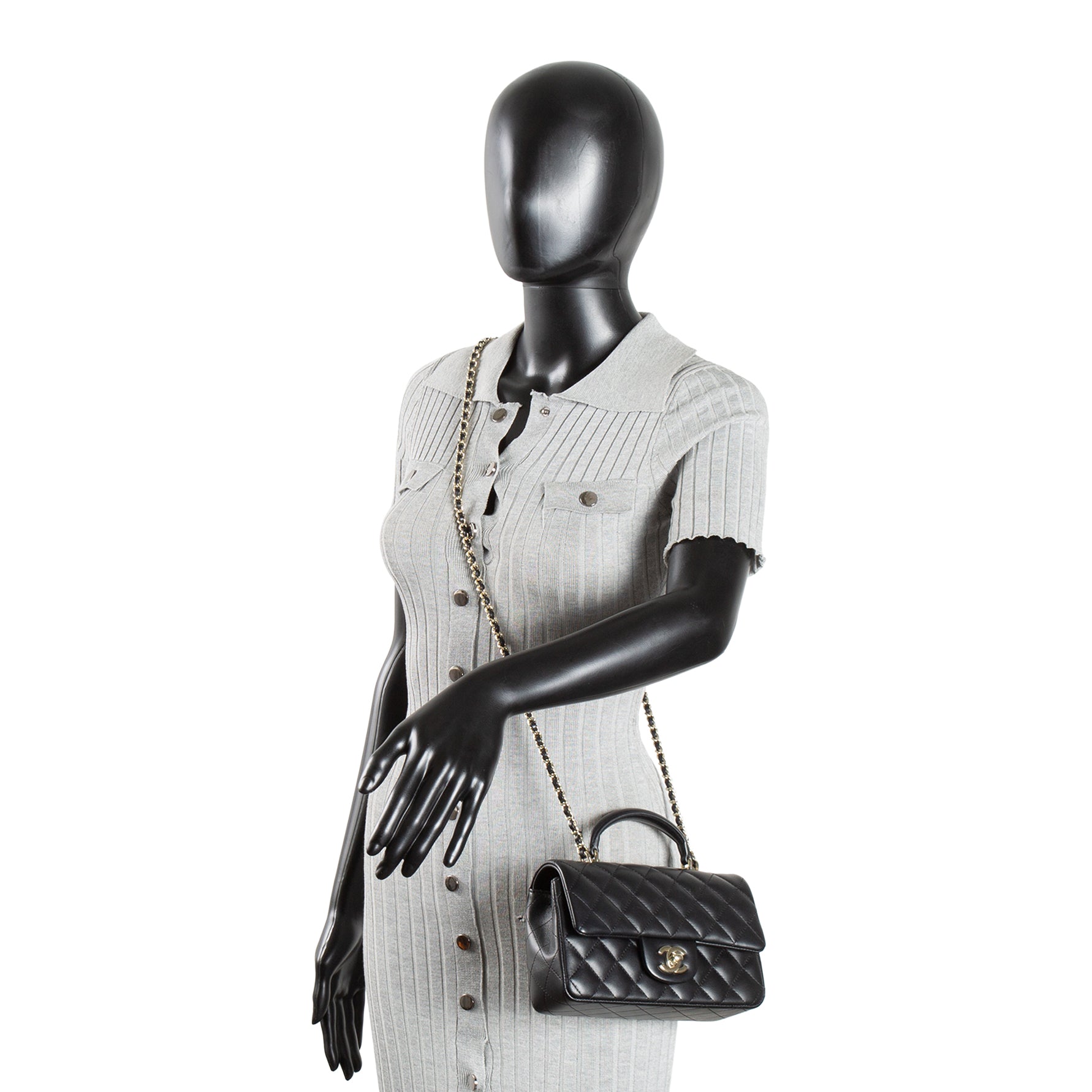 CHANEL Quilted Lambskin Rectangular Flap Top Handle Mini - Black