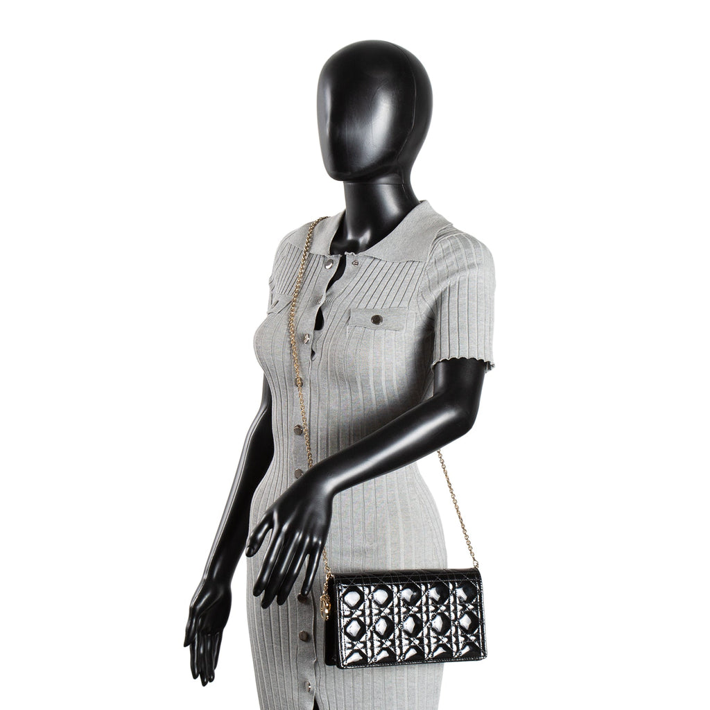 DIOR Patent Leather Lady Dior Pouch w/ Chain Patent