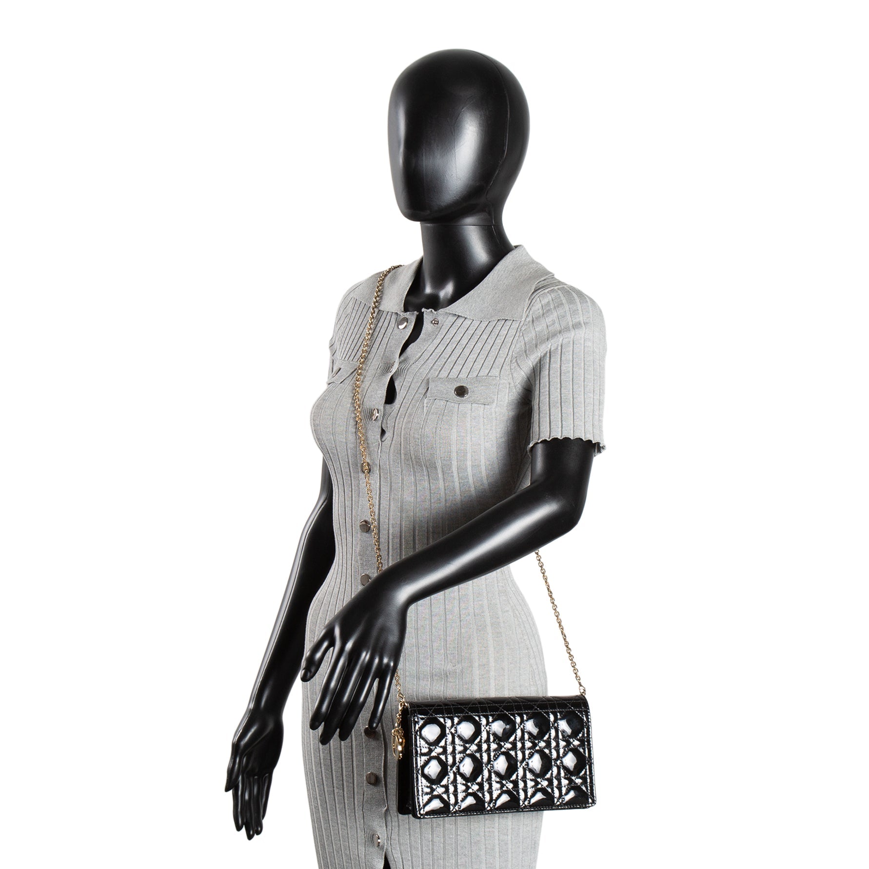 DIOR Patent Leather Lady Dior Pouch w/ Chain Patent