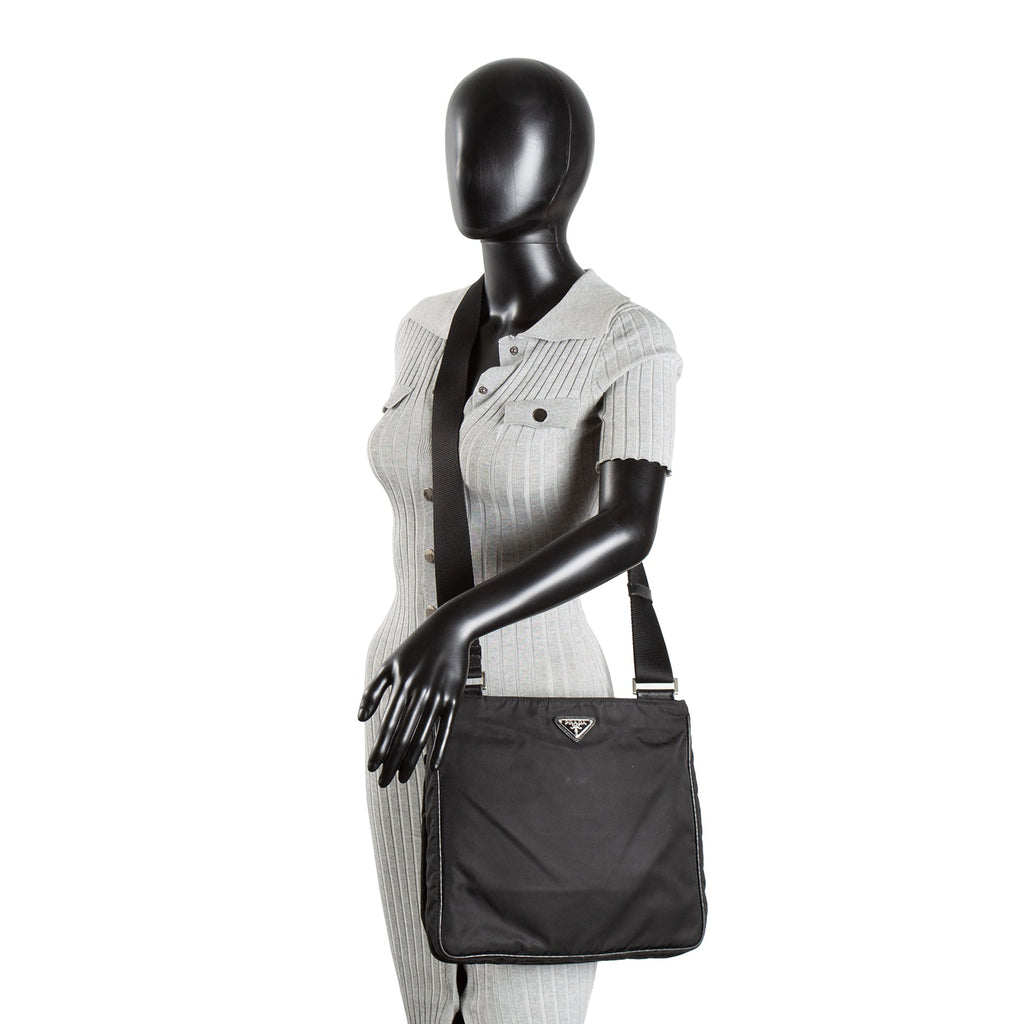 PRADA Tessuto Nylon Messenger Bag - Black OULET FINAL SALE