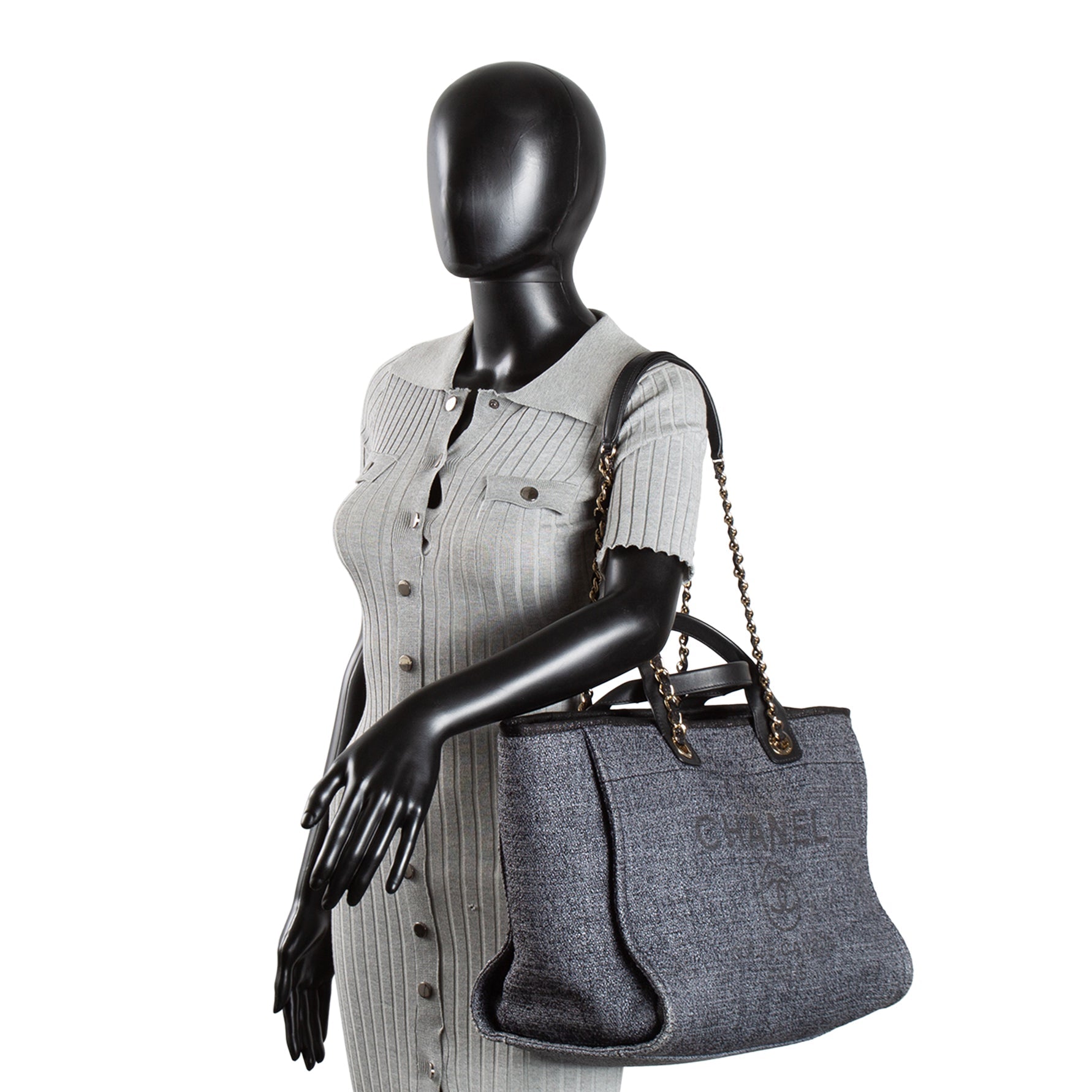 CHANEL Lurex Medium Deauville Shopping Tote - Navy