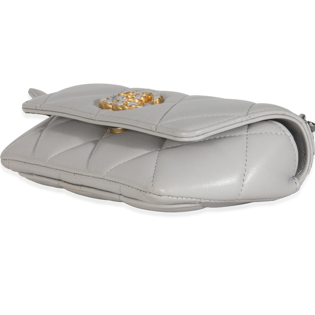 Grey Quilted Lambskin Chanel 19 Sunglasses Case With Chain