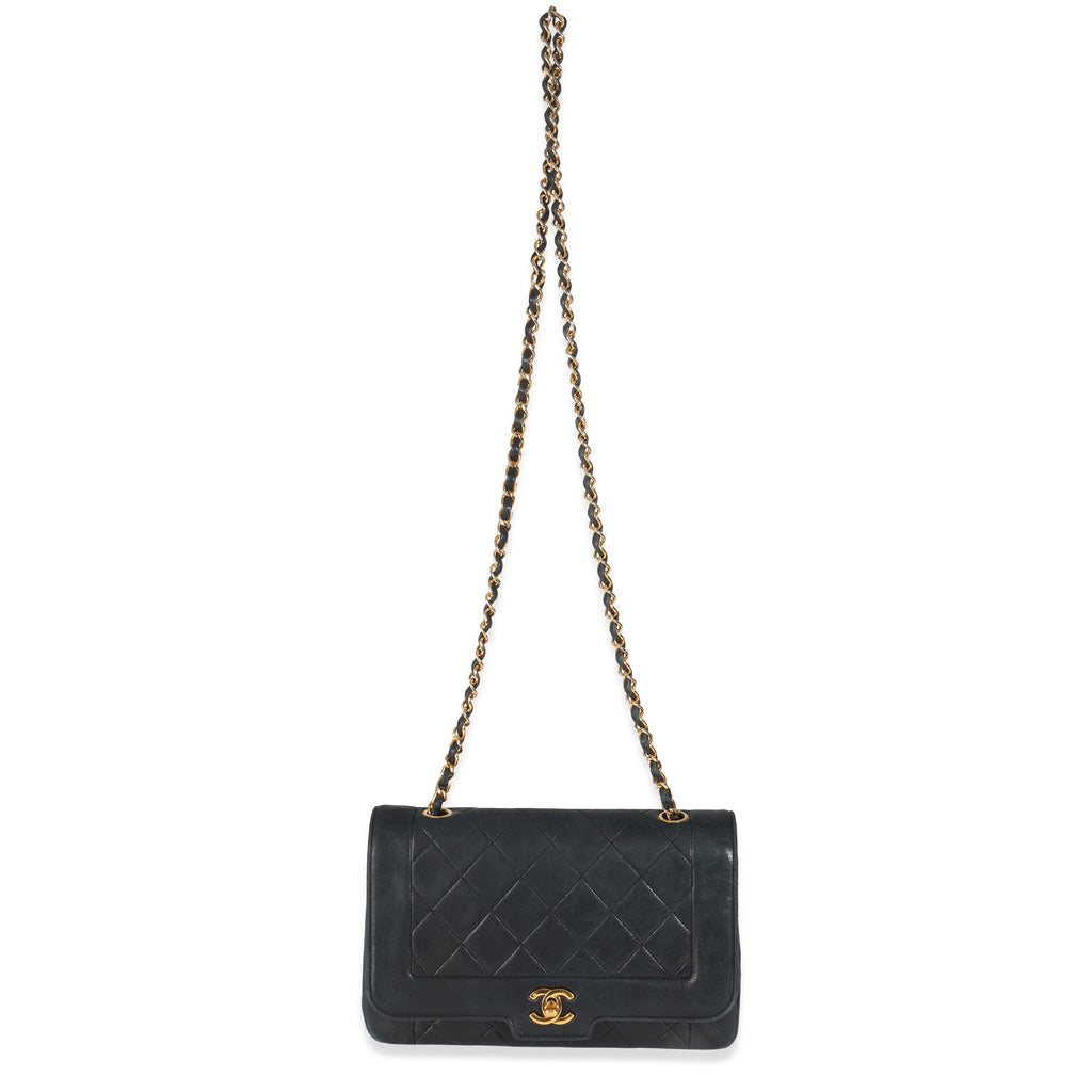 Vintage Black Quilted Lambskin Medium Diana Single Flap Bag