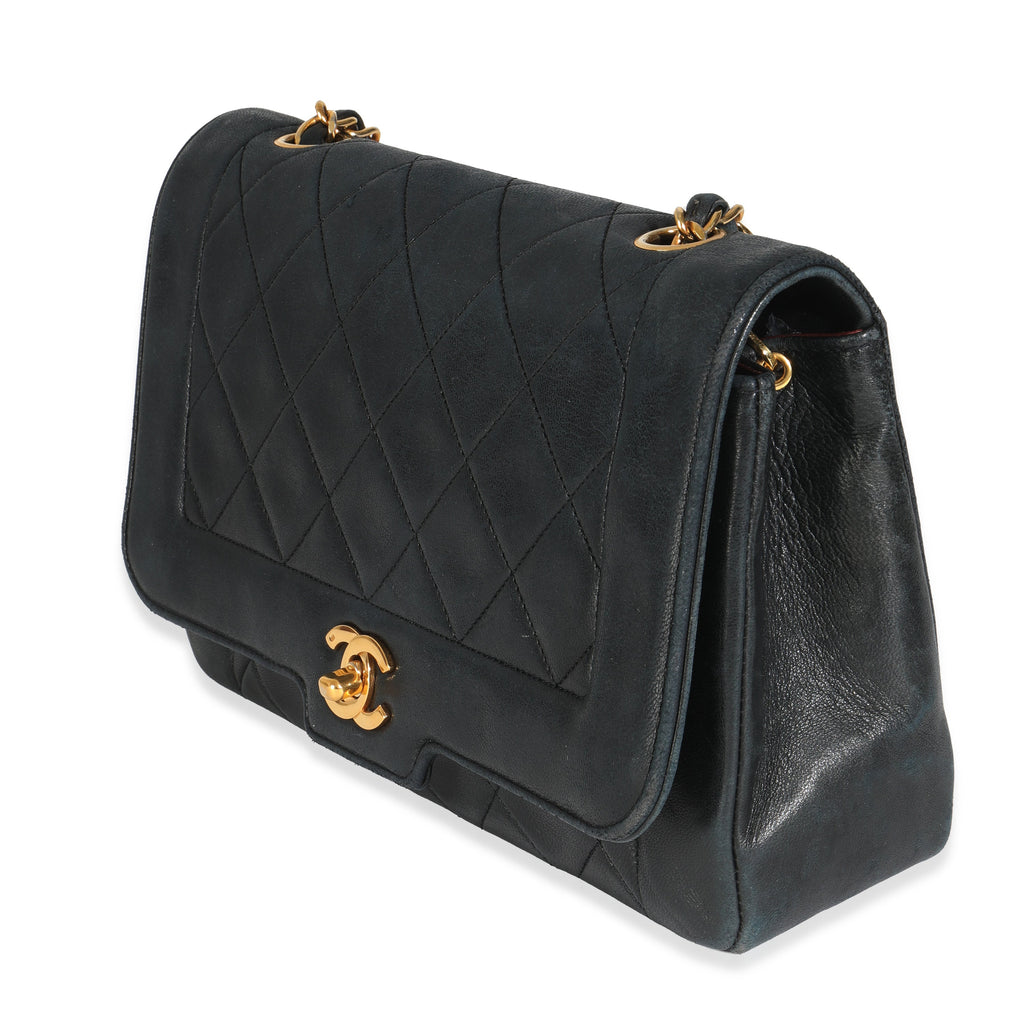 Vintage Black Quilted Lambskin Medium Diana Single Flap Bag