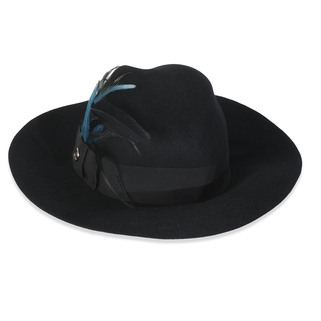 Black Cotton Blend GG Feather Trilby Hat L