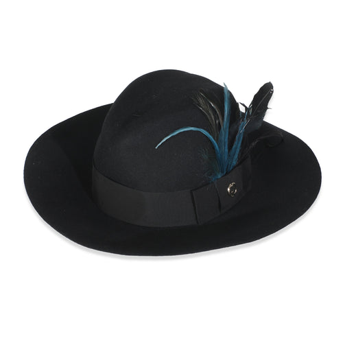 Black Cotton Blend GG Feather Trilby Hat L
