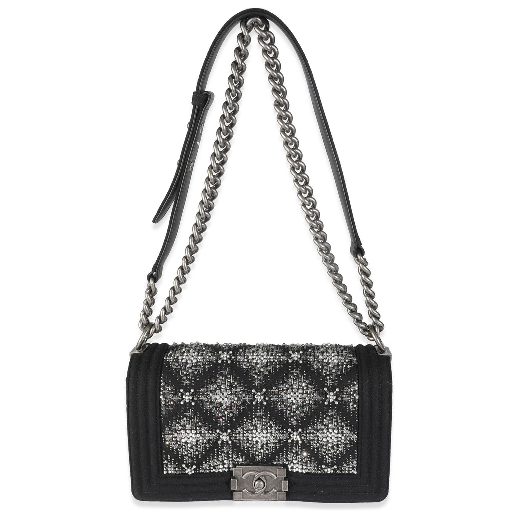 Black Jersey Strass Old Medium Boy Bag