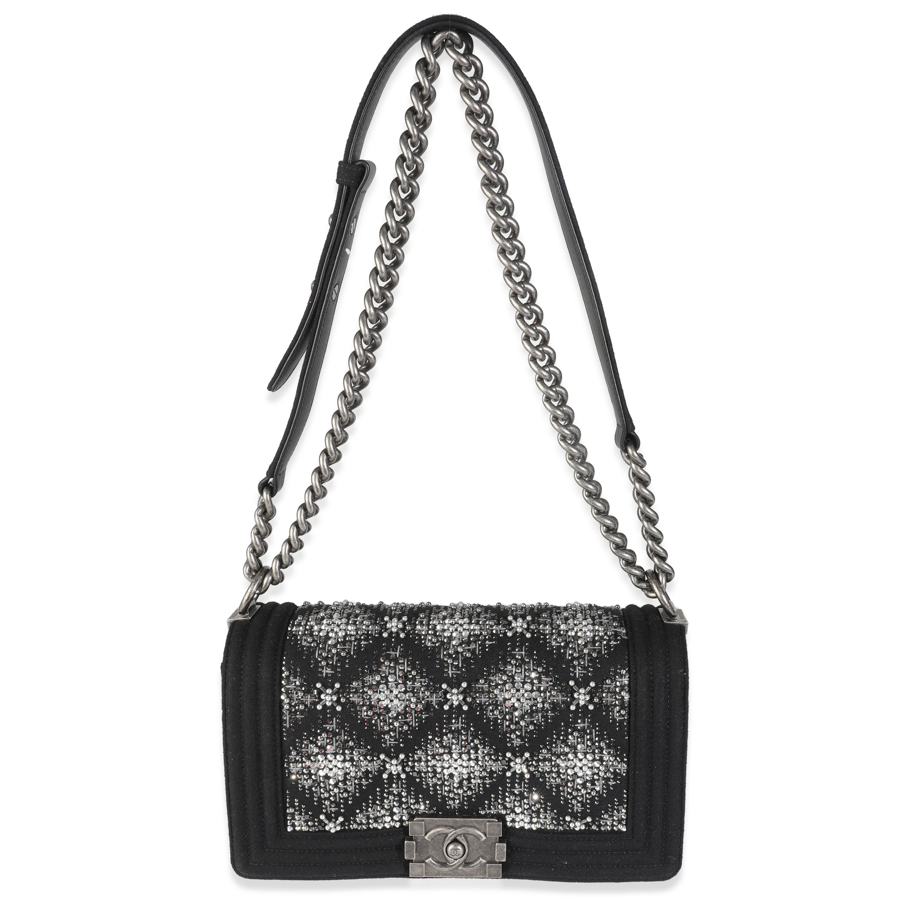 Black Jersey Strass Old Medium Boy Bag