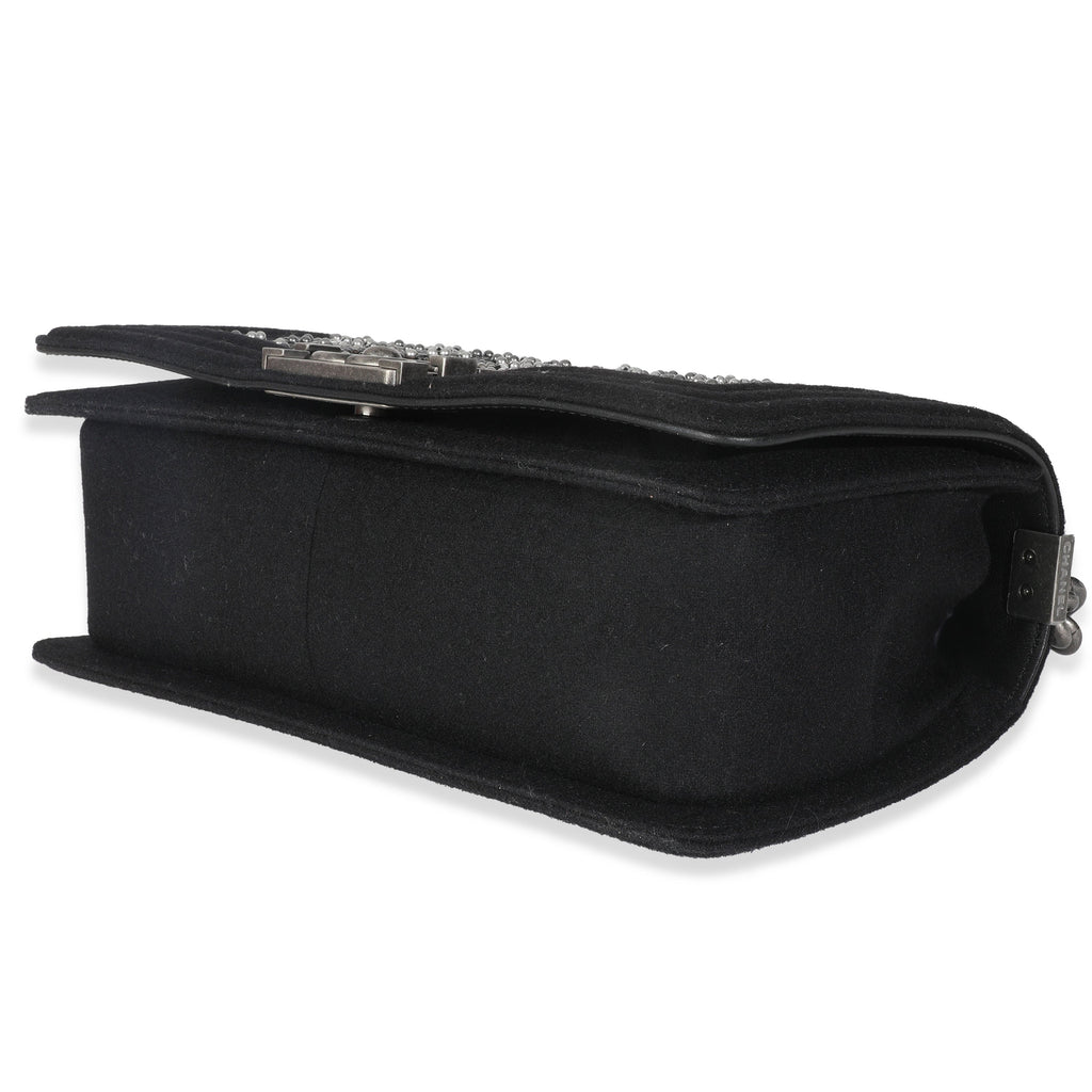Black Jersey Strass Old Medium Boy Bag