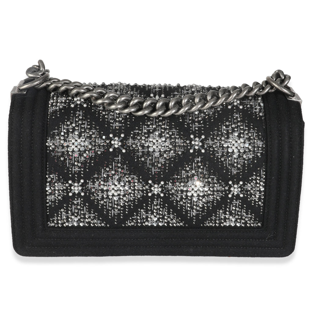 Black Jersey Strass Old Medium Boy Bag