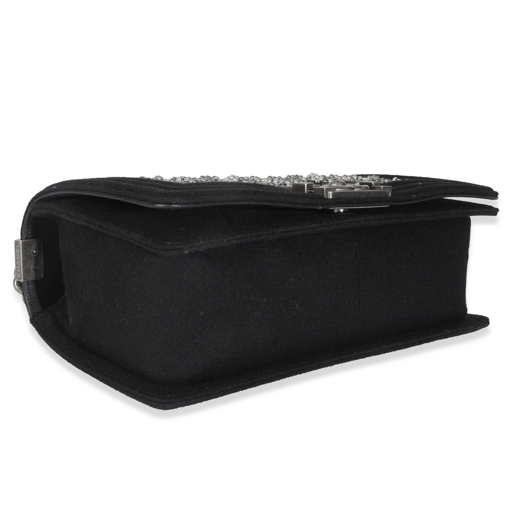 Black Jersey Strass Old Medium Boy Bag