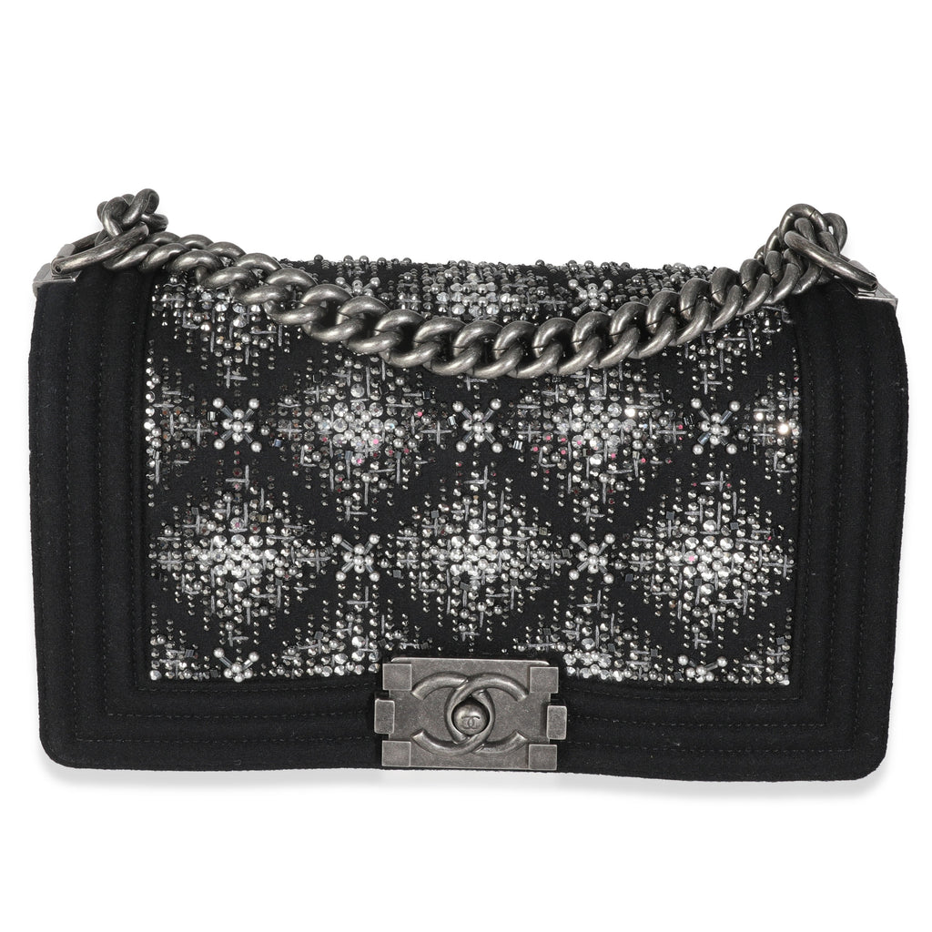 Black Jersey Strass Old Medium Boy Bag