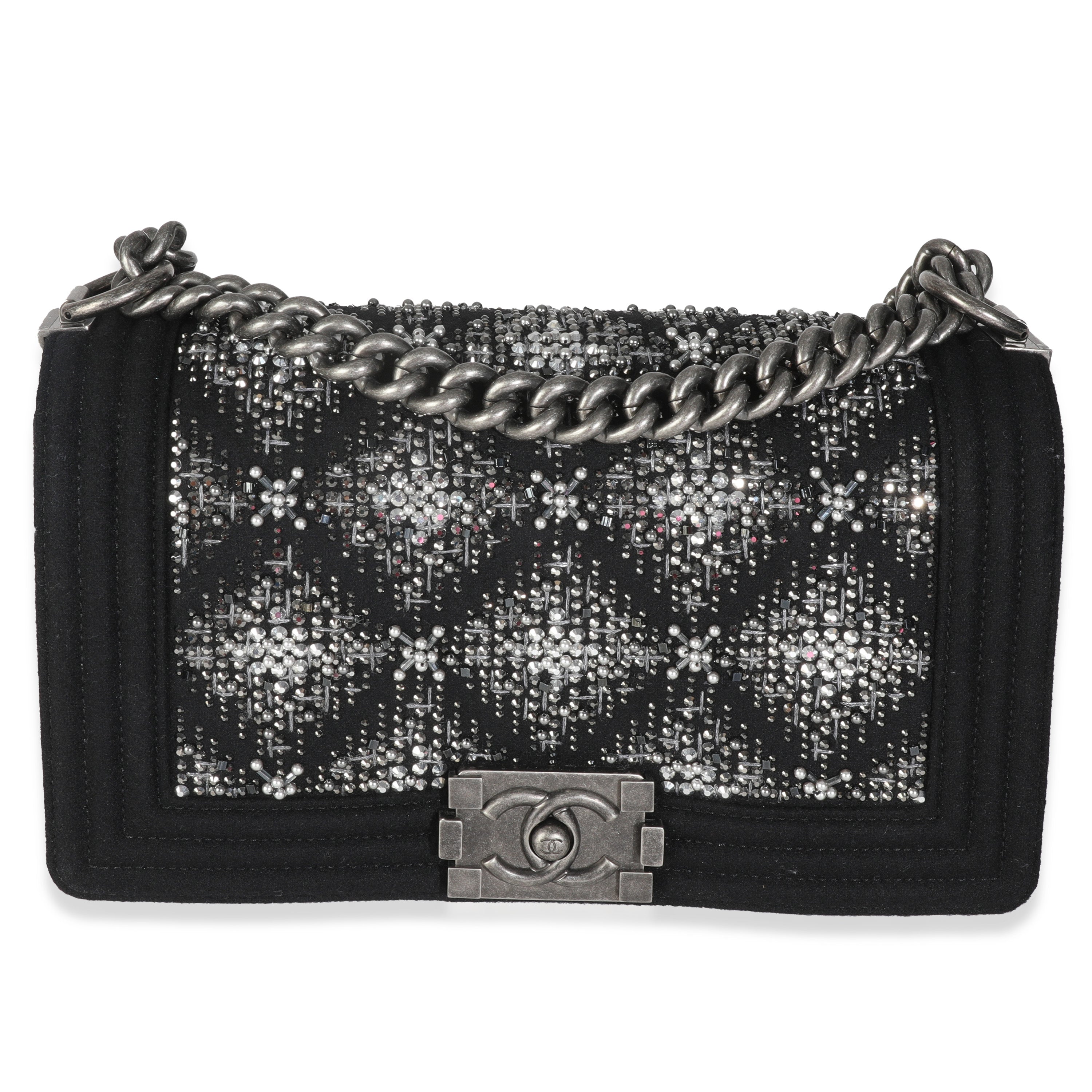 Black Jersey Strass Old Medium Boy Bag