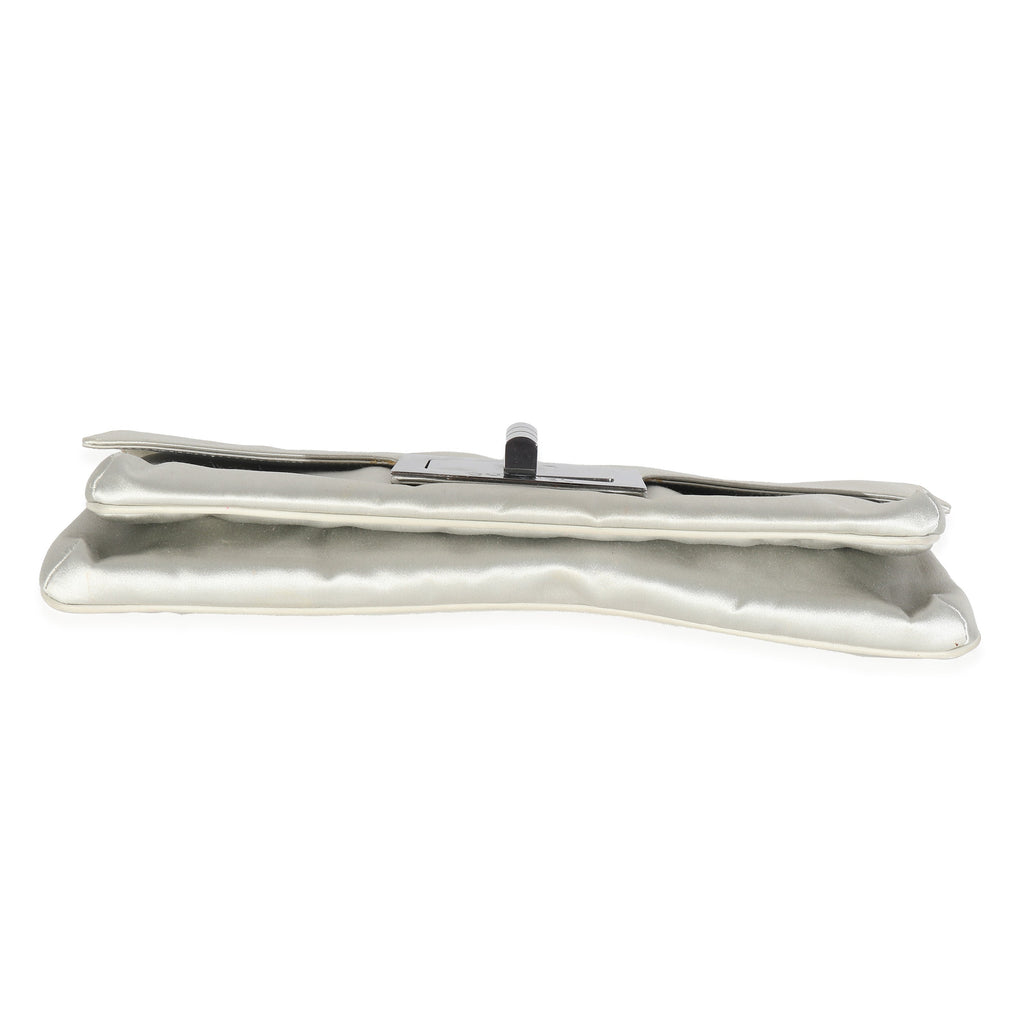 Grey Satin Silk Reissue Foldover XL Clutch