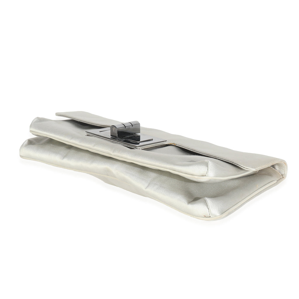 Grey Satin Silk Reissue Foldover XL Clutch