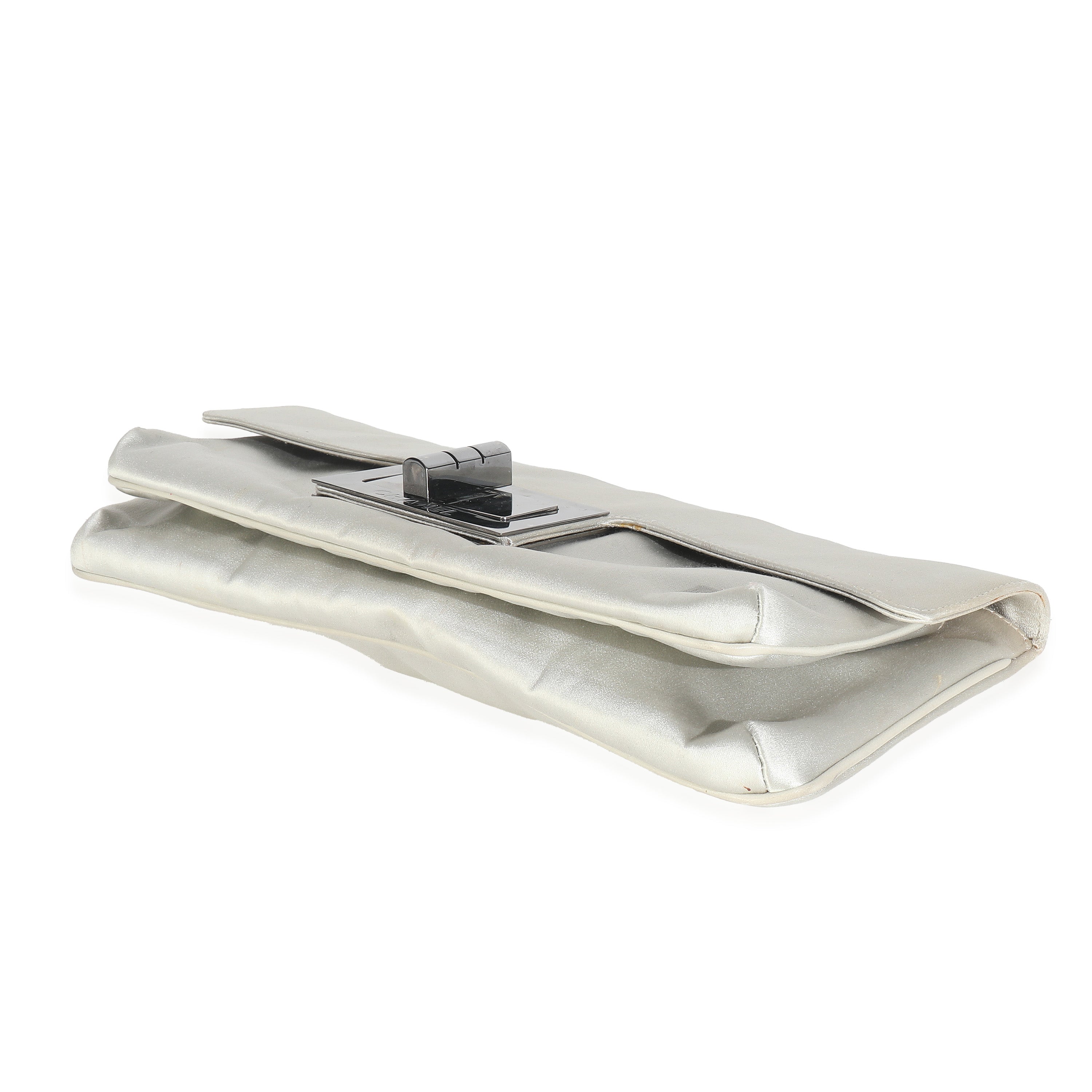 Grey Satin Silk Reissue Foldover XL Clutch