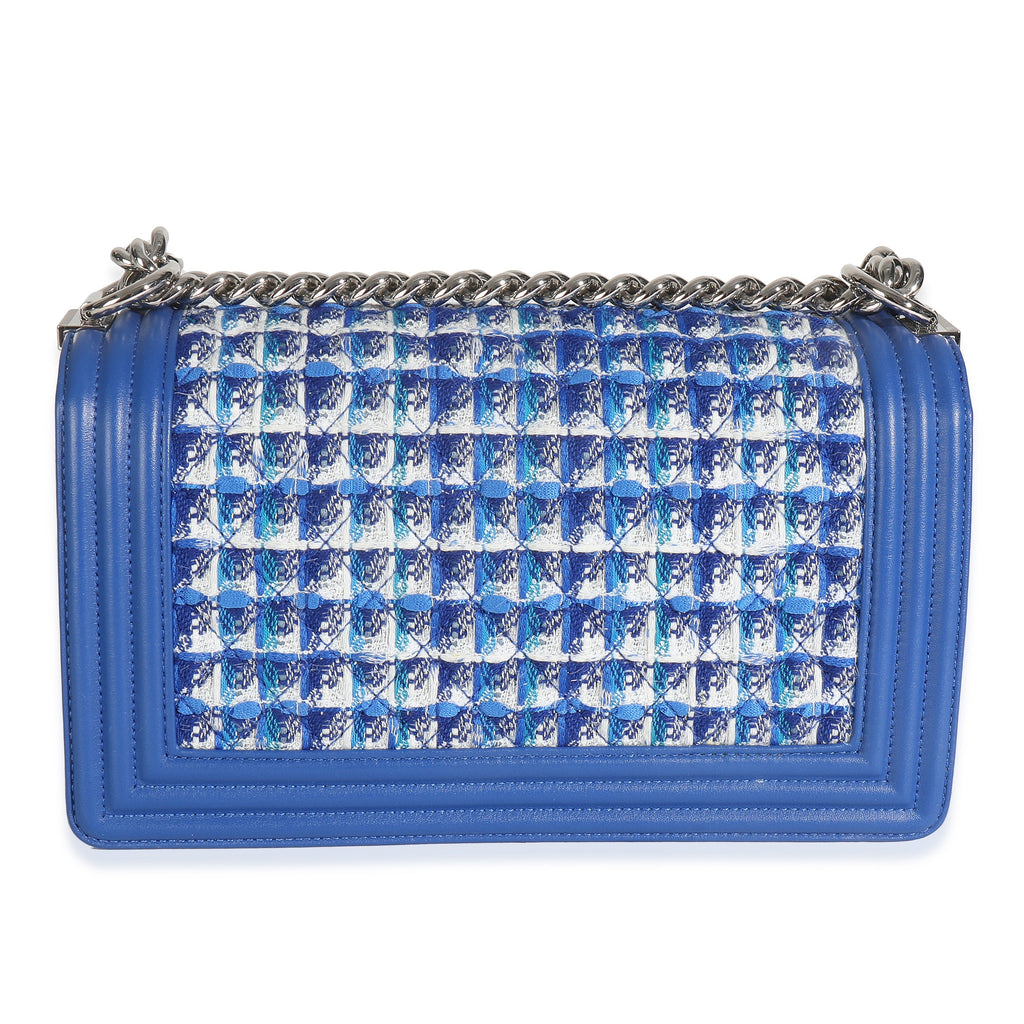 Blue Lambskin Quilted Tweed Old Medium Boy Bag