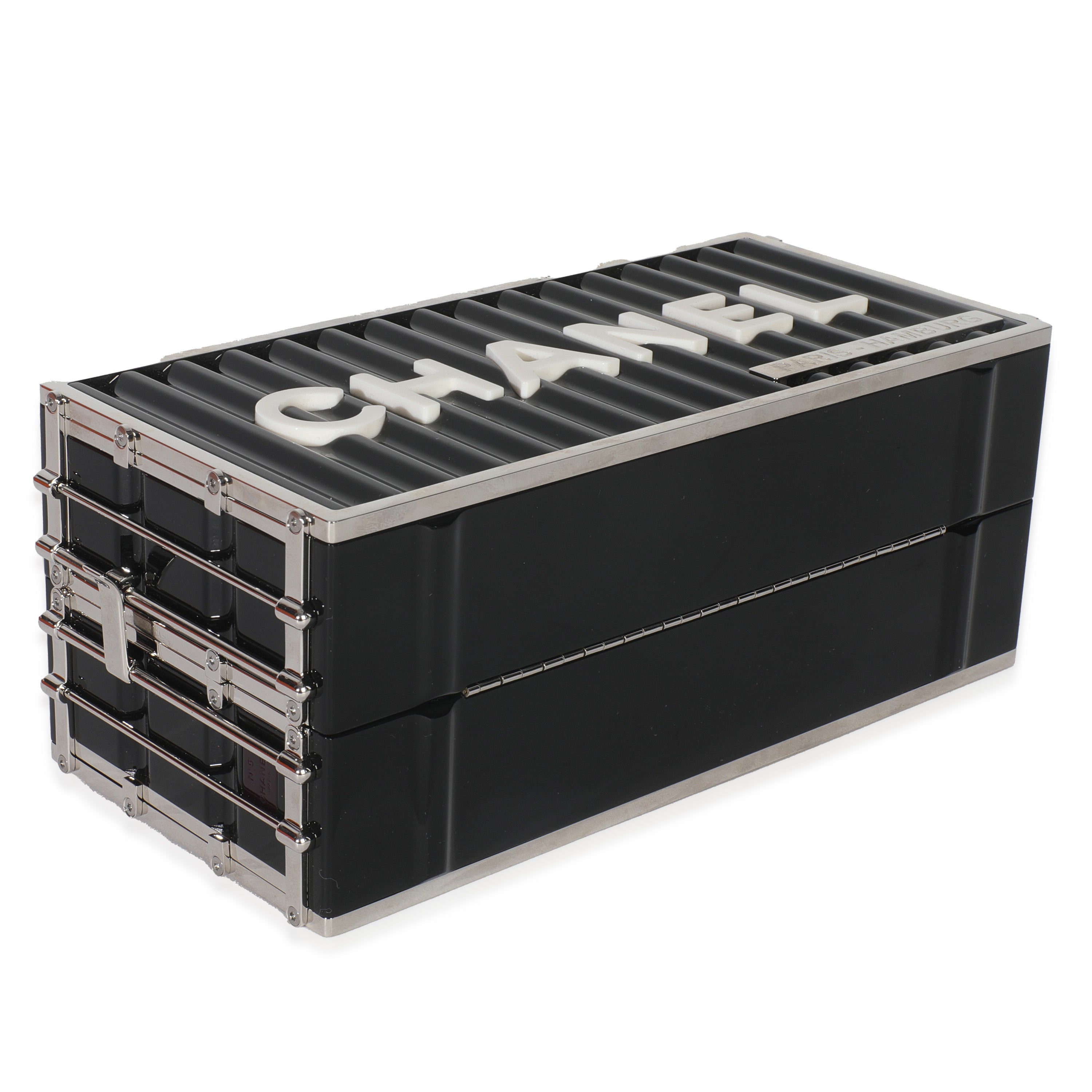 18A Black Lucite Paris Hamburg Minaudiere Shipping Container Clutch