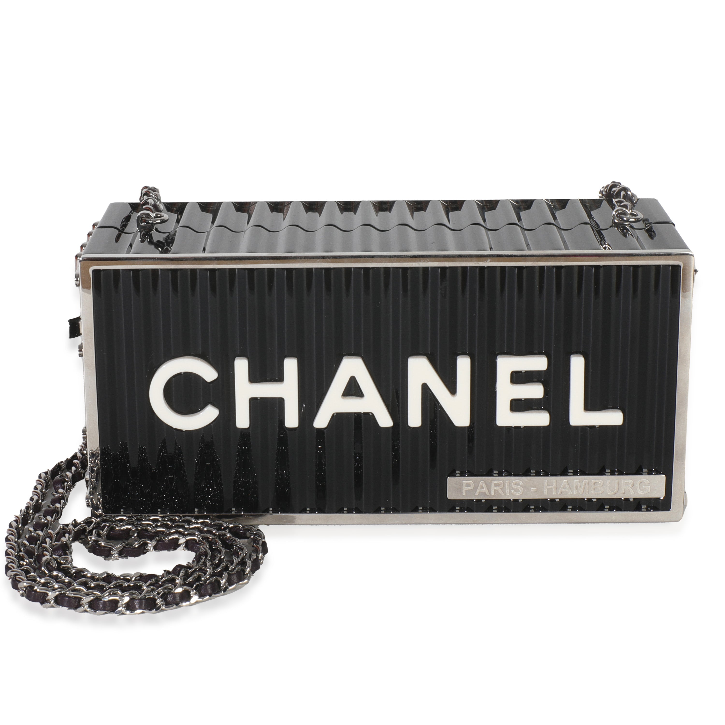 18A Black Lucite Paris Hamburg Minaudiere Shipping Container Clutch