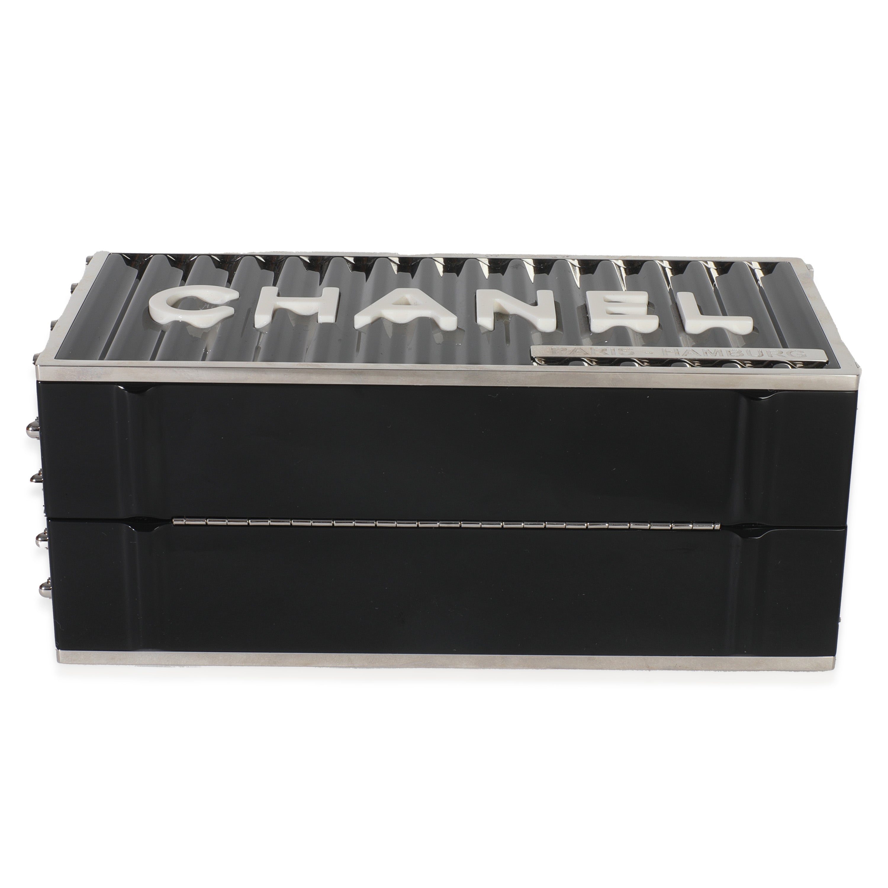 18A Black Lucite Paris Hamburg Minaudiere Shipping Container Clutch
