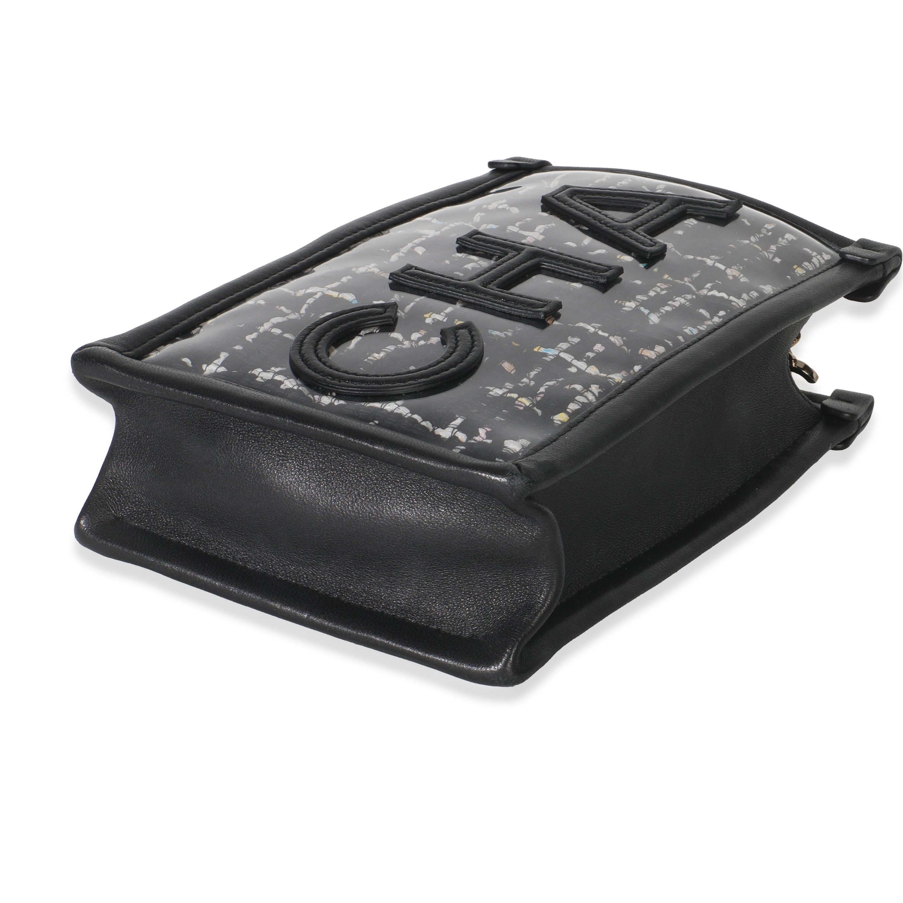 Black Tweed PVC Logo Pouch With Chain