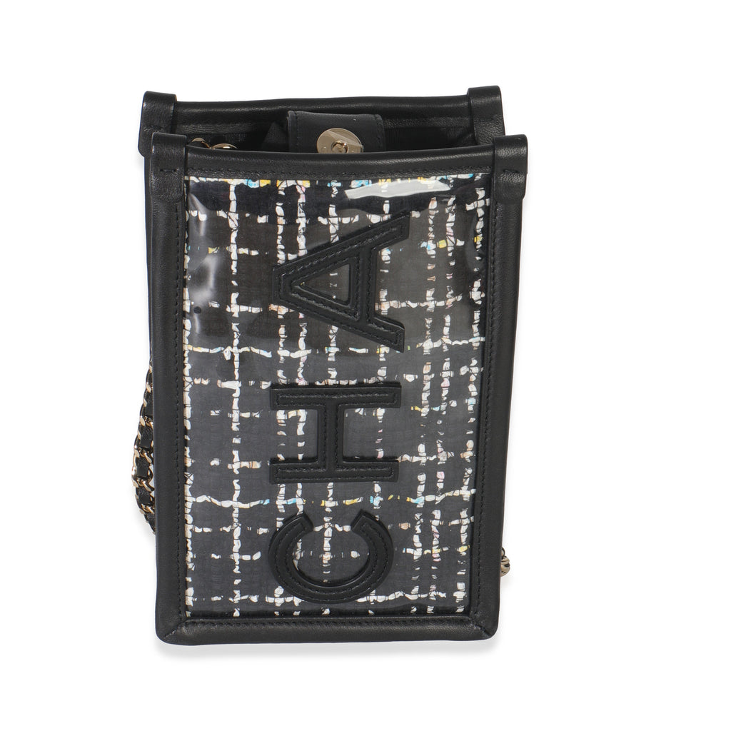 Black Tweed PVC Logo Pouch With Chain