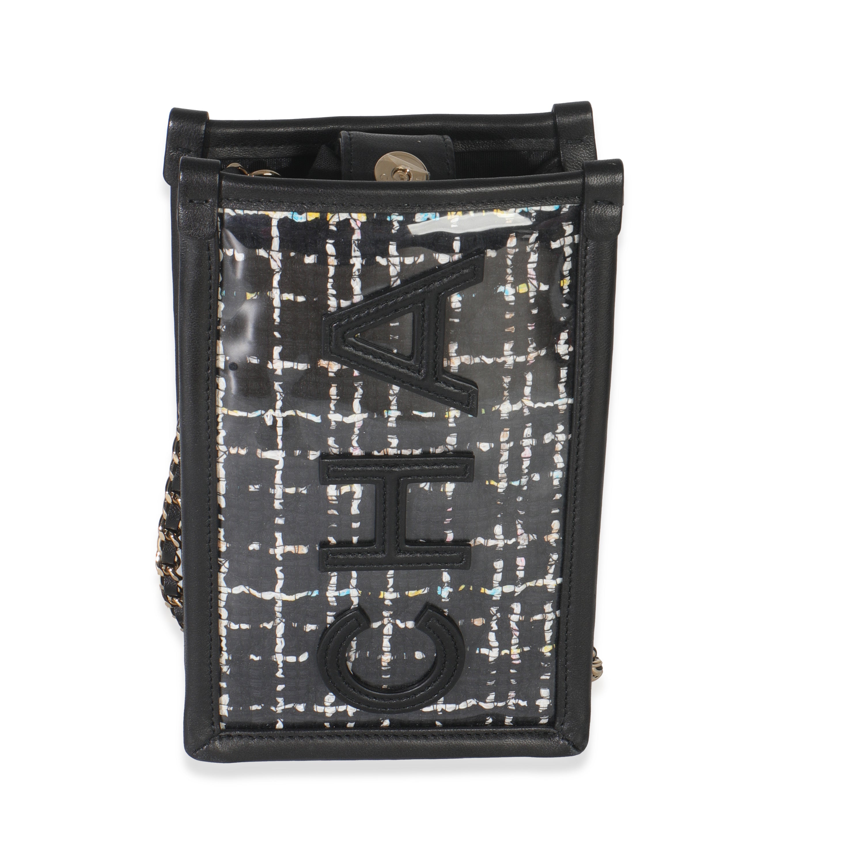 Black Tweed PVC Logo Pouch With Chain