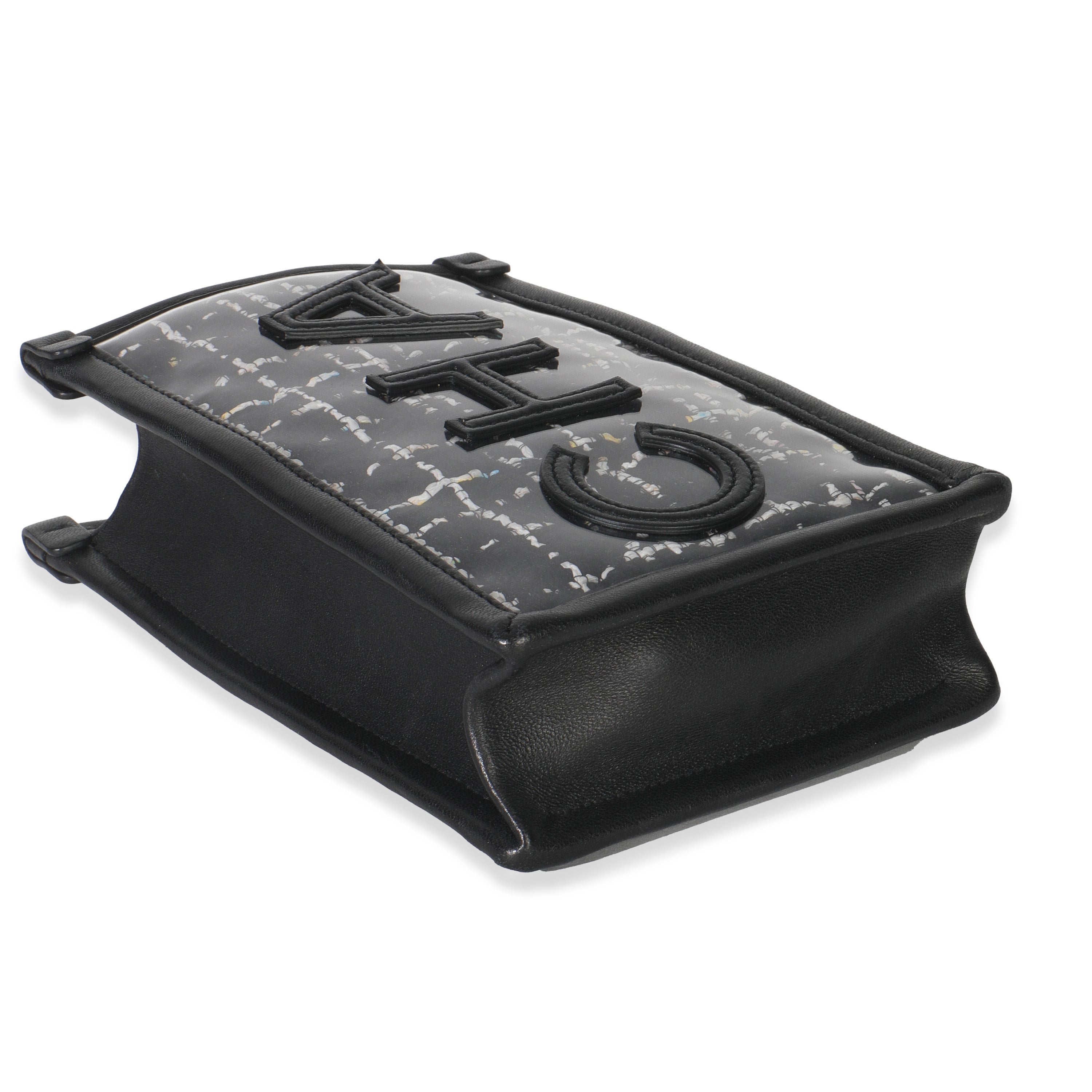 Black Tweed PVC Logo Pouch With Chain