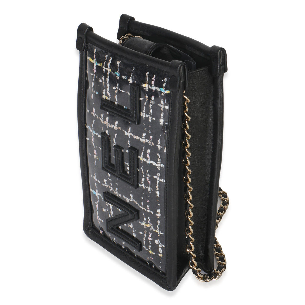 Black Tweed PVC Logo Pouch With Chain