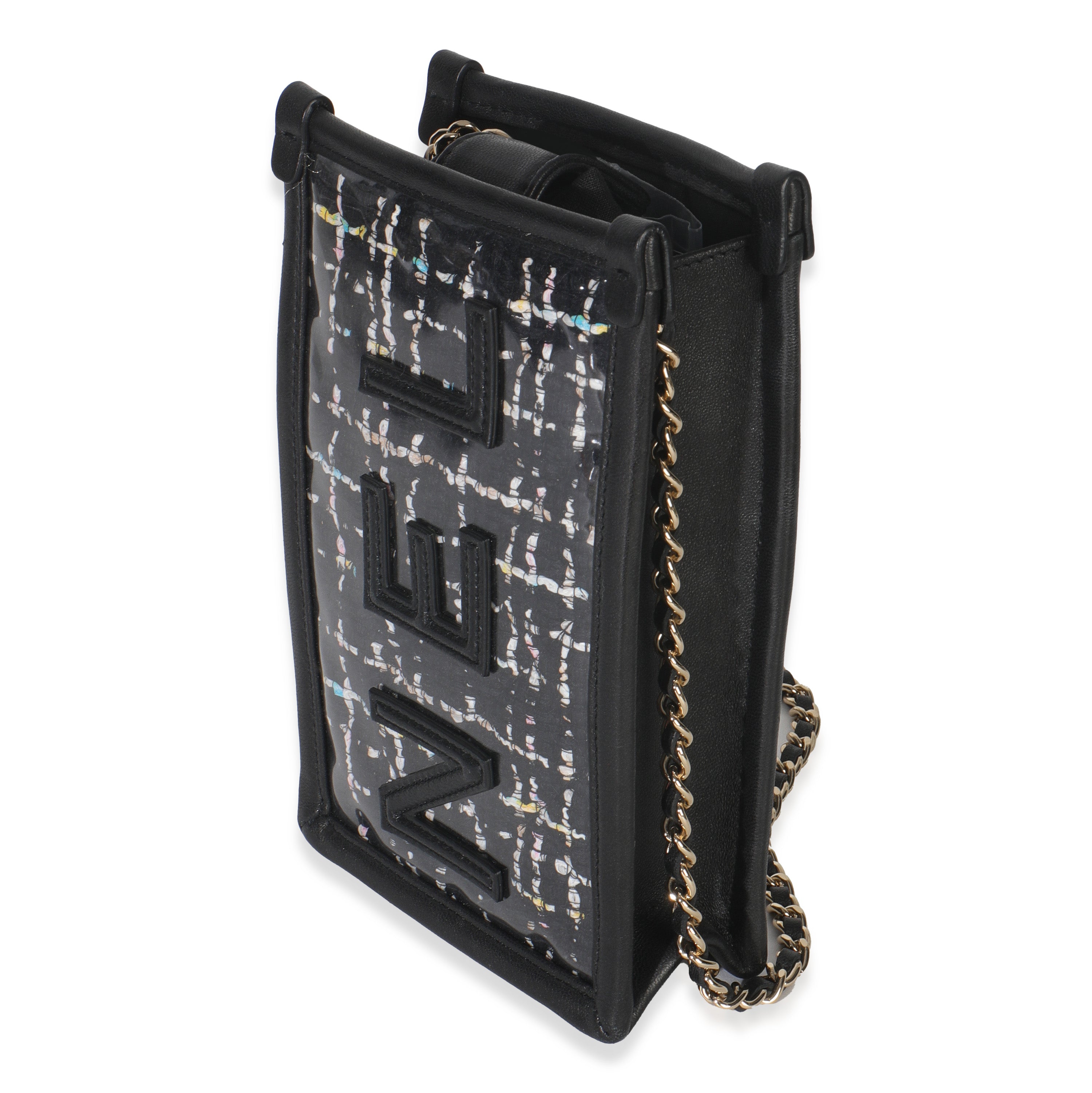 Black Tweed PVC Logo Pouch With Chain