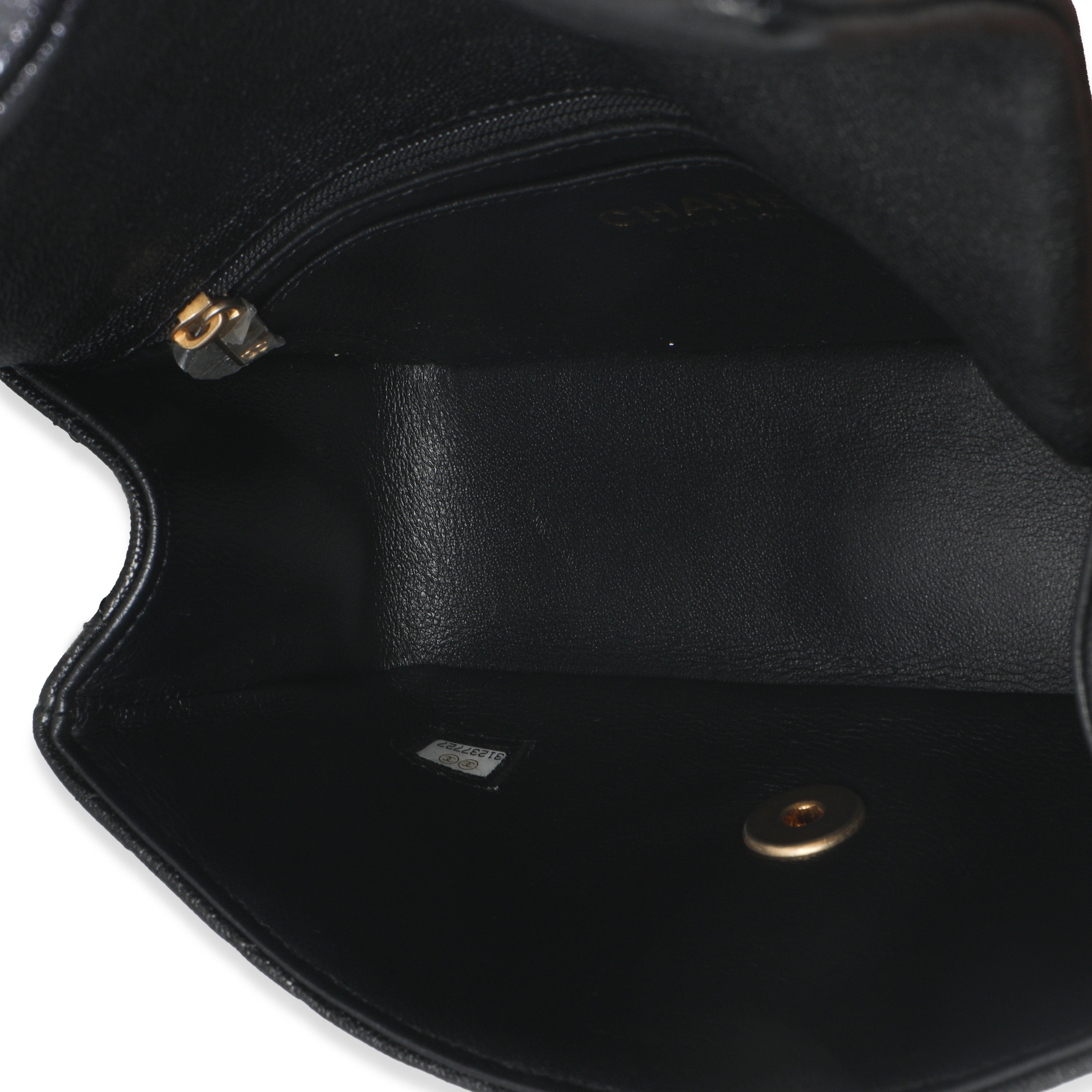 Black Quilted Caviar Mini Top Handle Rectangular Flap Handbag