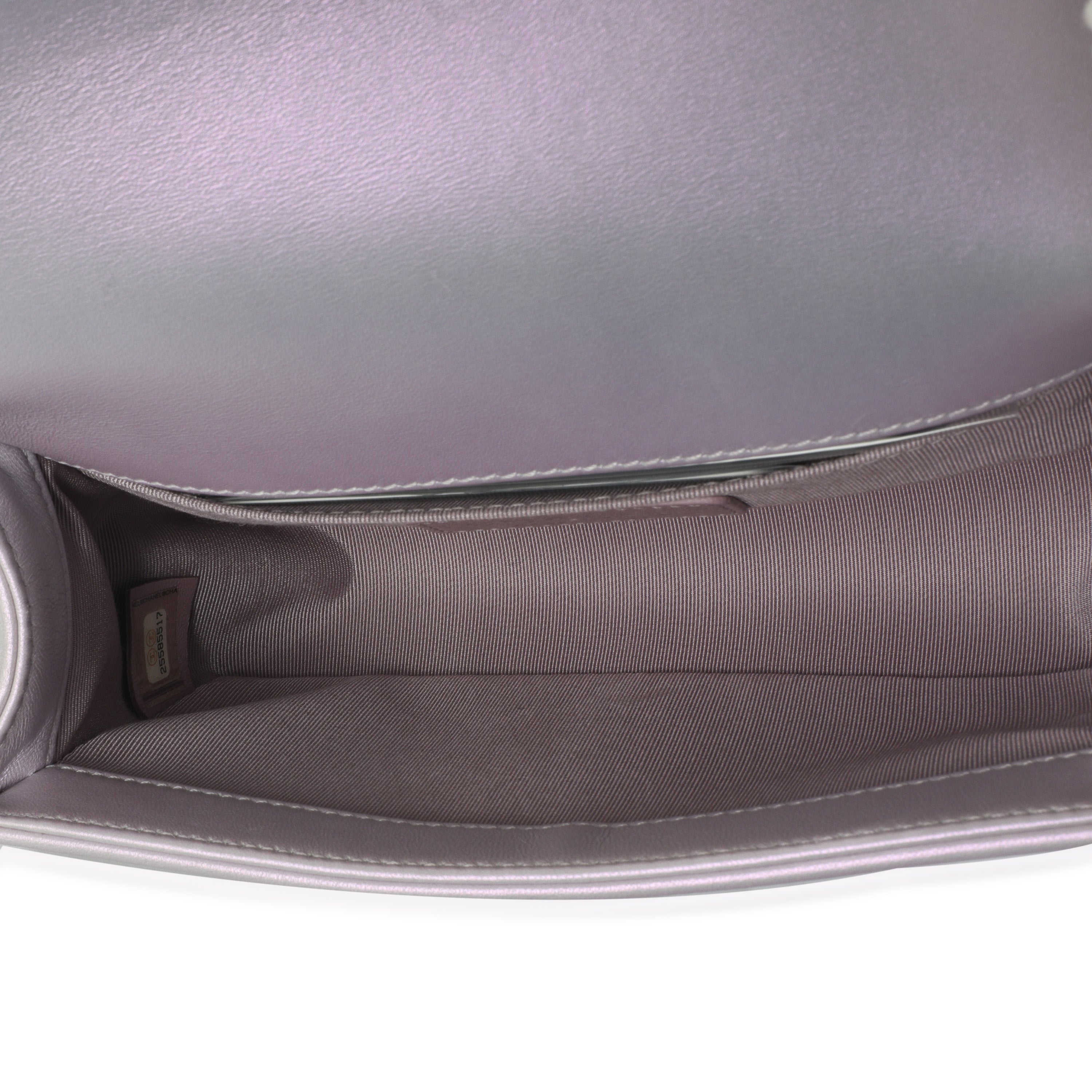 Purple Metallic Lambskin Chevron Quilted Small Boy Bag
