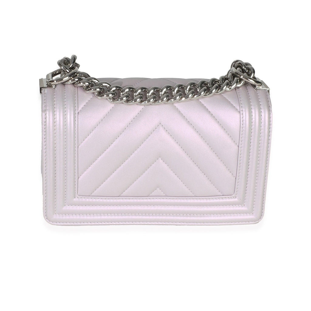 Purple Metallic Lambskin Chevron Quilted Small Boy Bag