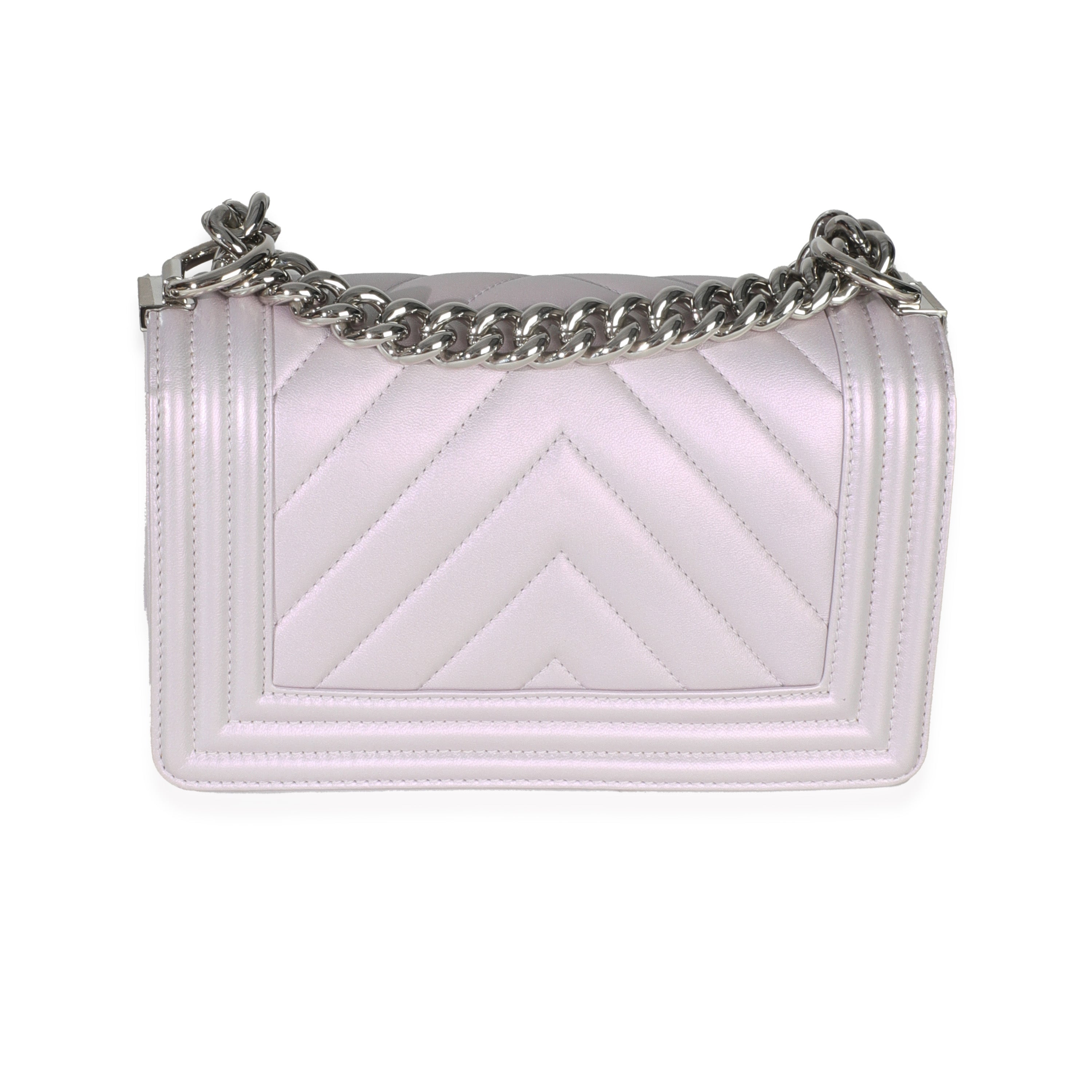 Purple Metallic Lambskin Chevron Quilted Small Boy Bag