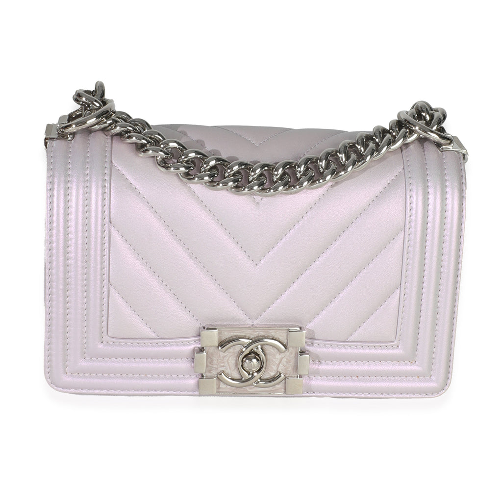 Purple Metallic Lambskin Chevron Quilted Small Boy Bag