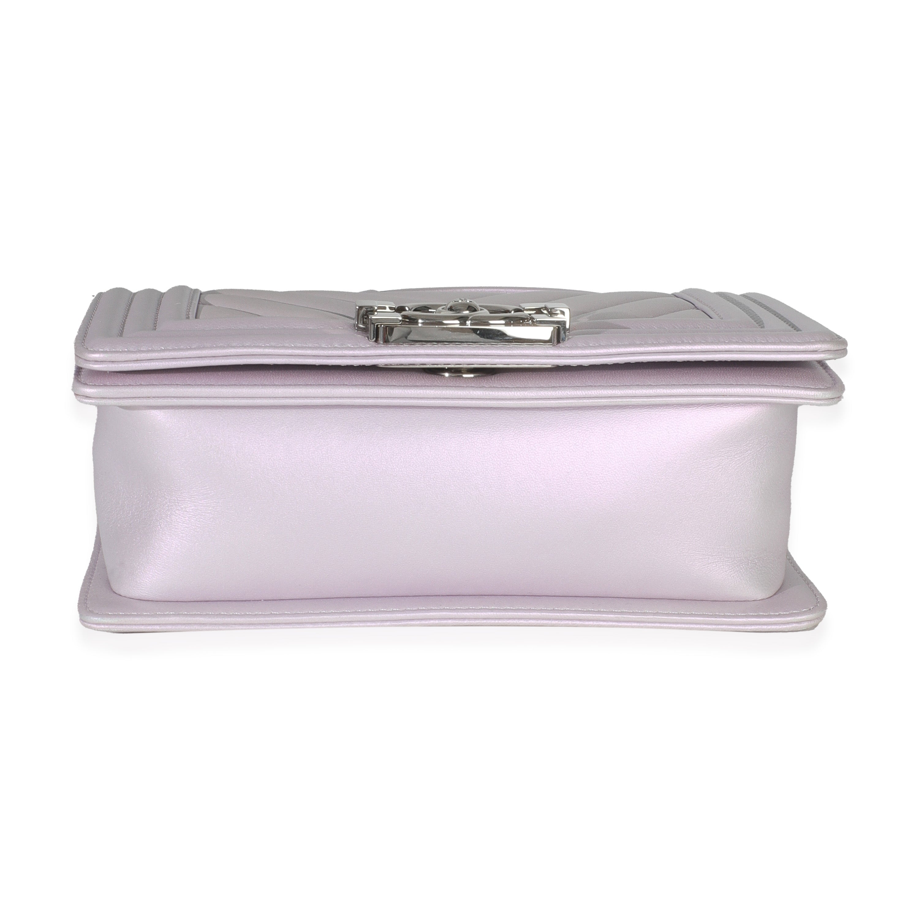 Purple Metallic Lambskin Chevron Quilted Small Boy Bag