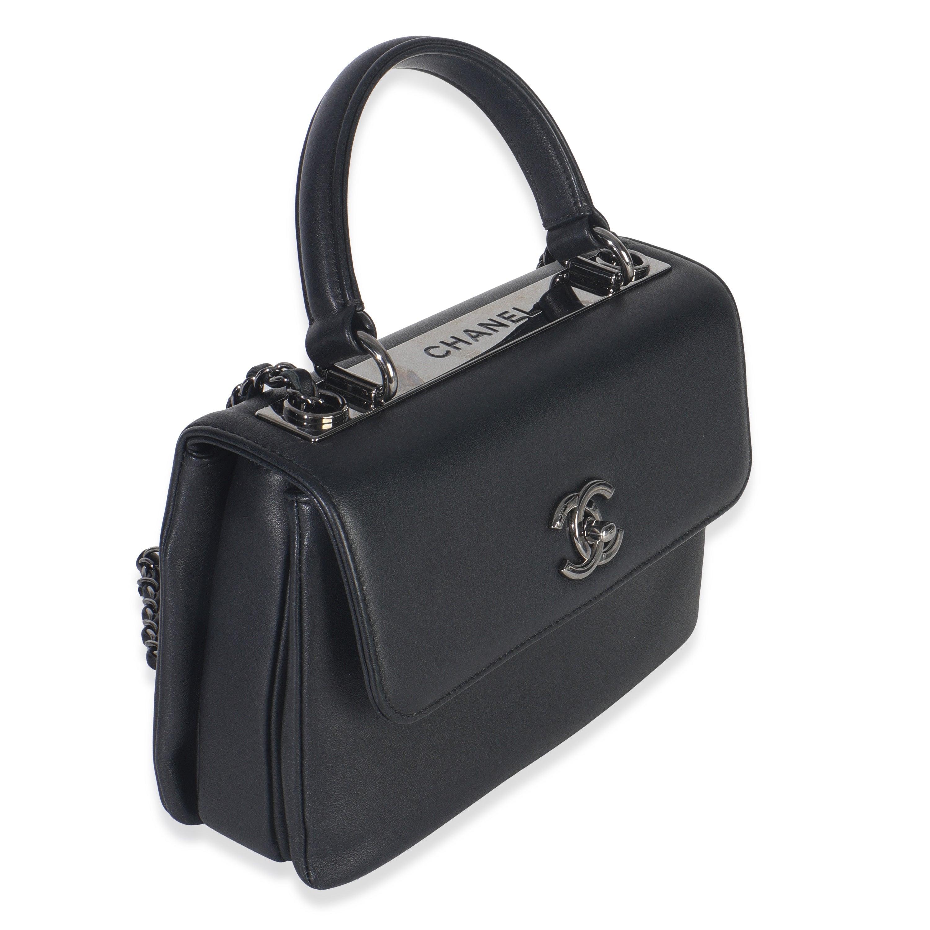 Black Calfskin Smooth Small Trendy CC Flap Bag