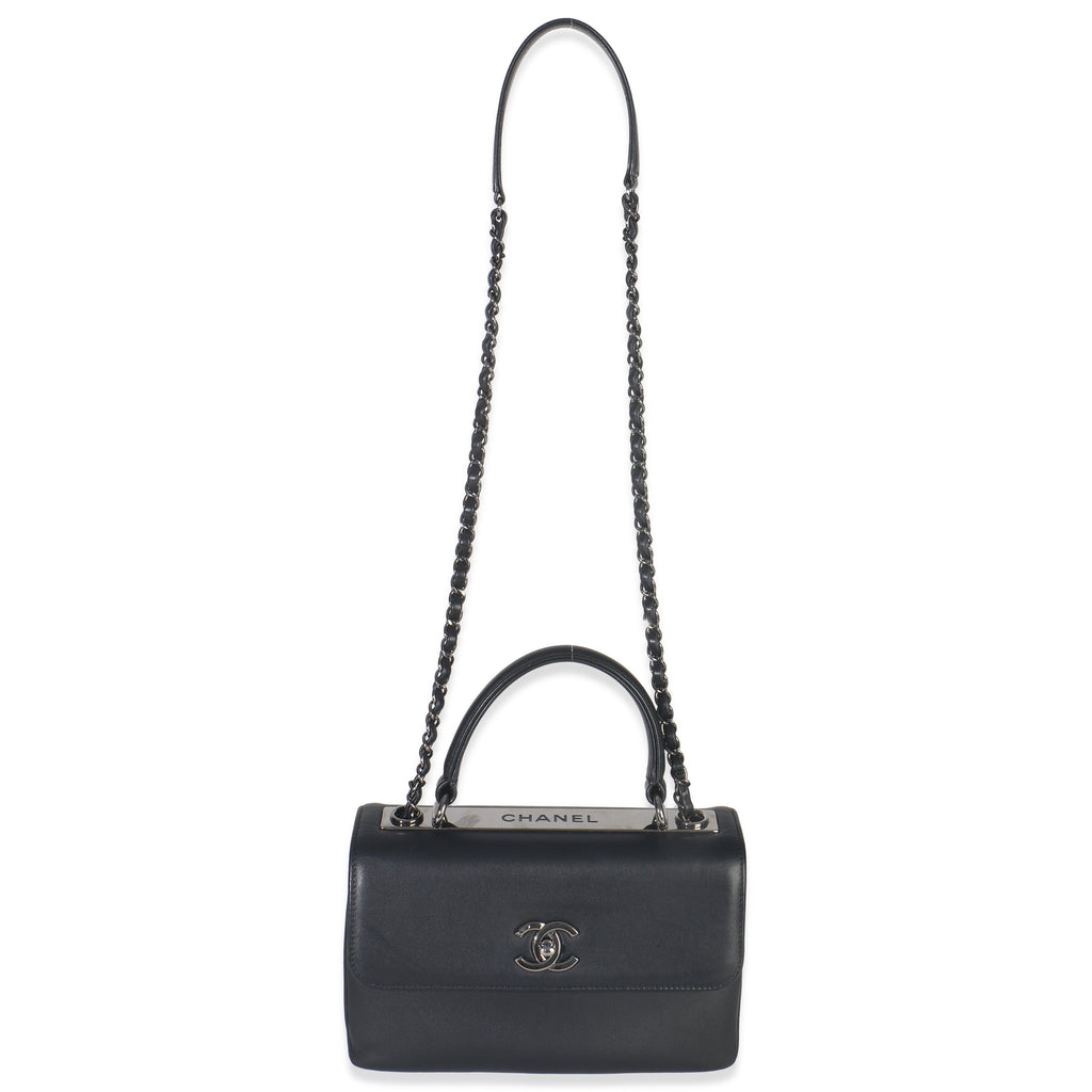 Black Calfskin Smooth Small Trendy CC Flap Bag