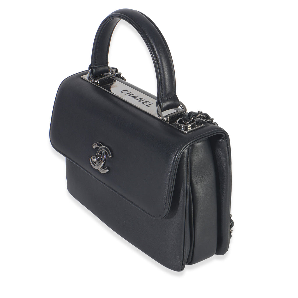 Black Calfskin Smooth Small Trendy CC Flap Bag
