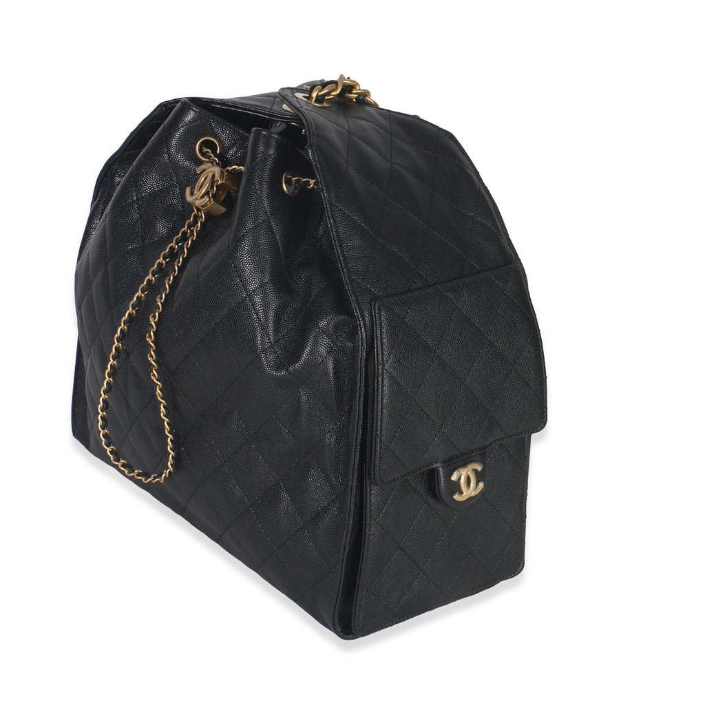 Black Quilted Caviar Medium Chanel 25 Hobo Handbag