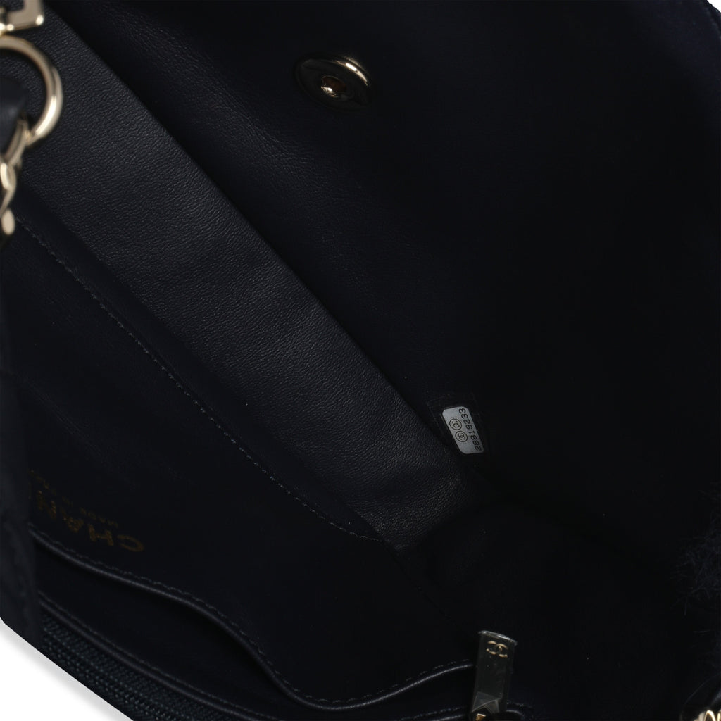 Navy Shearling Quilted Lambskin Medium Flap Bag