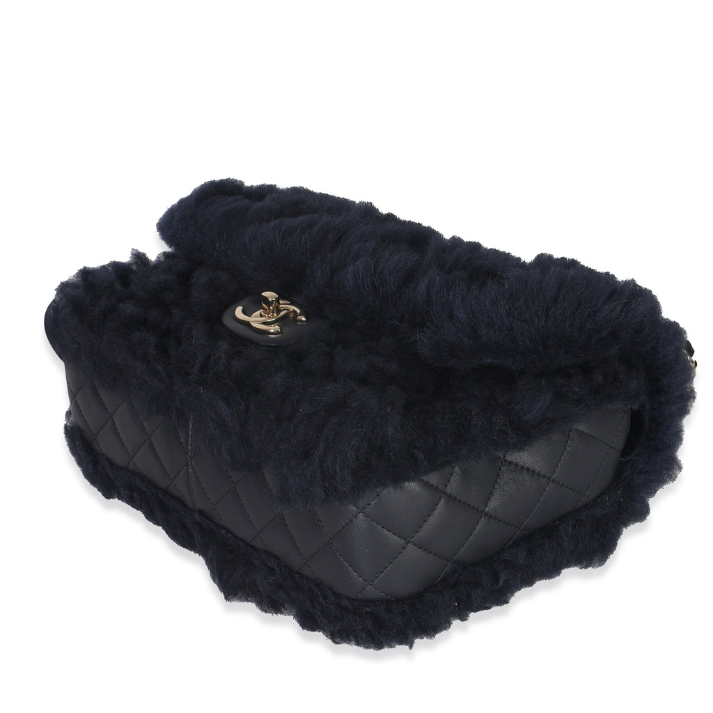 Navy Shearling Quilted Lambskin Medium Flap Bag
