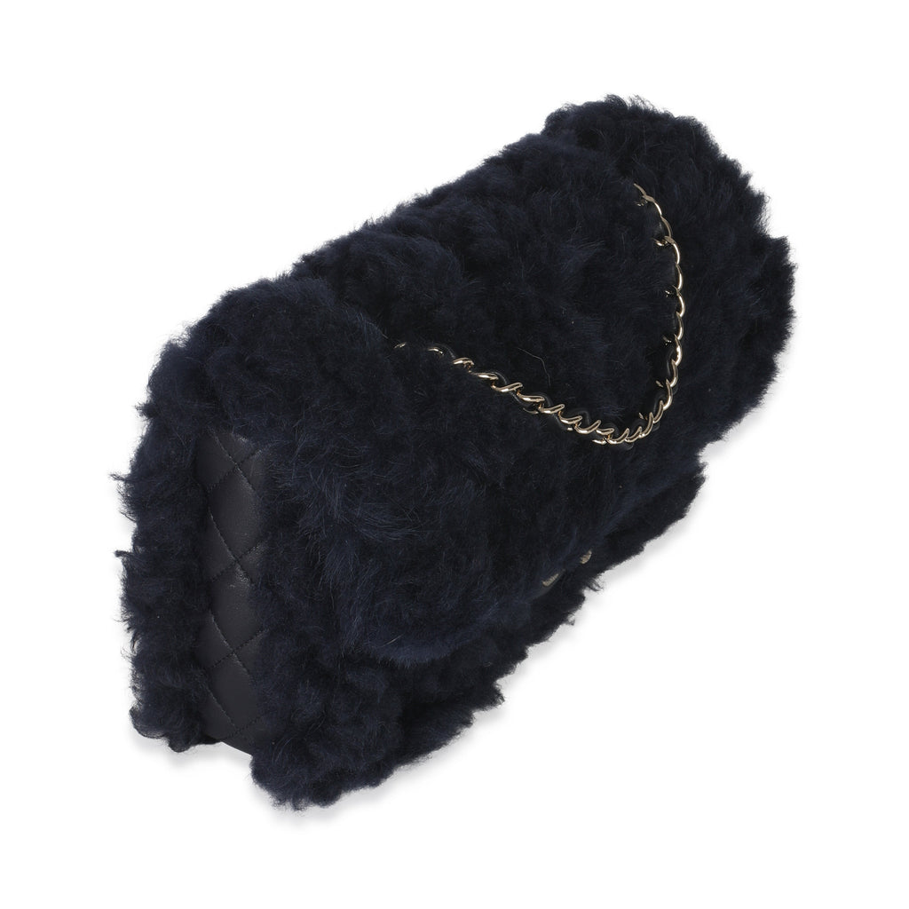 Navy Shearling Quilted Lambskin Medium Flap Bag