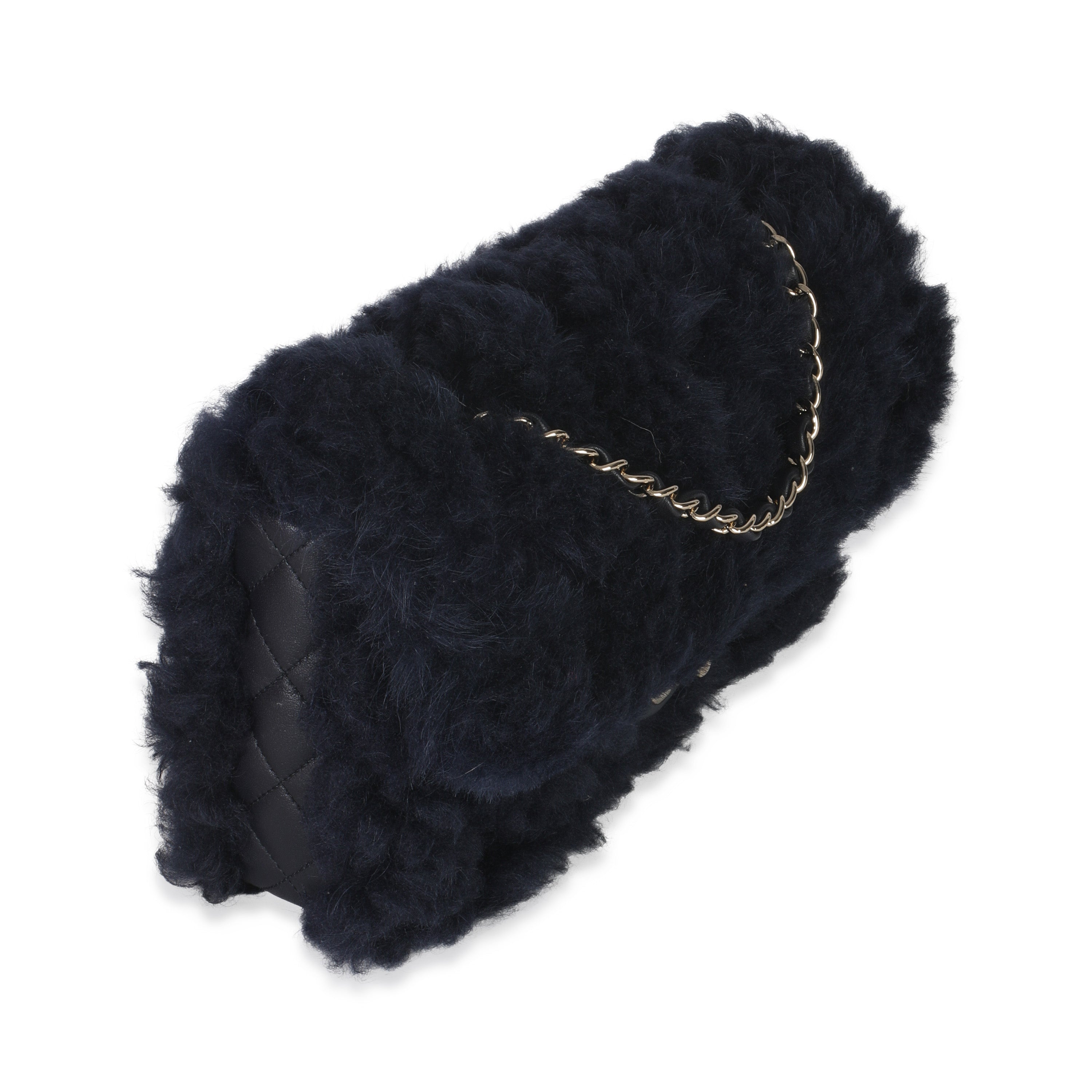 Navy Shearling Quilted Lambskin Medium Flap Bag