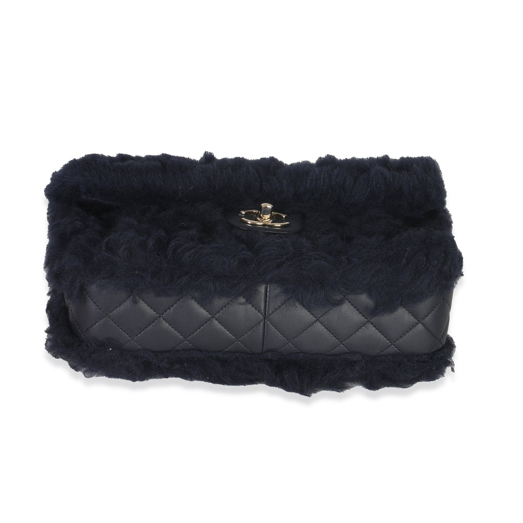 Navy Shearling Quilted Lambskin Medium Flap Bag