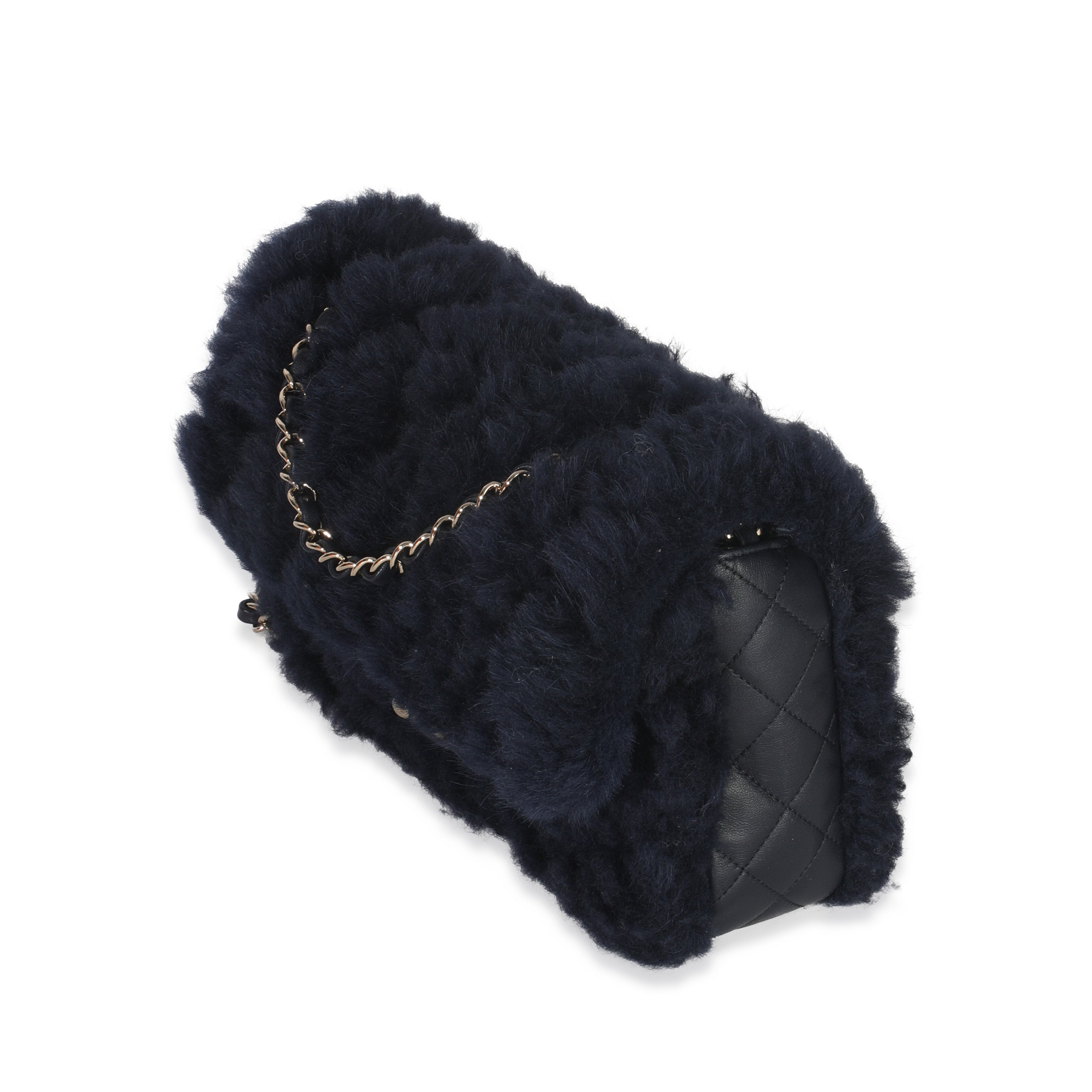Navy Shearling Quilted Lambskin Medium Flap Bag