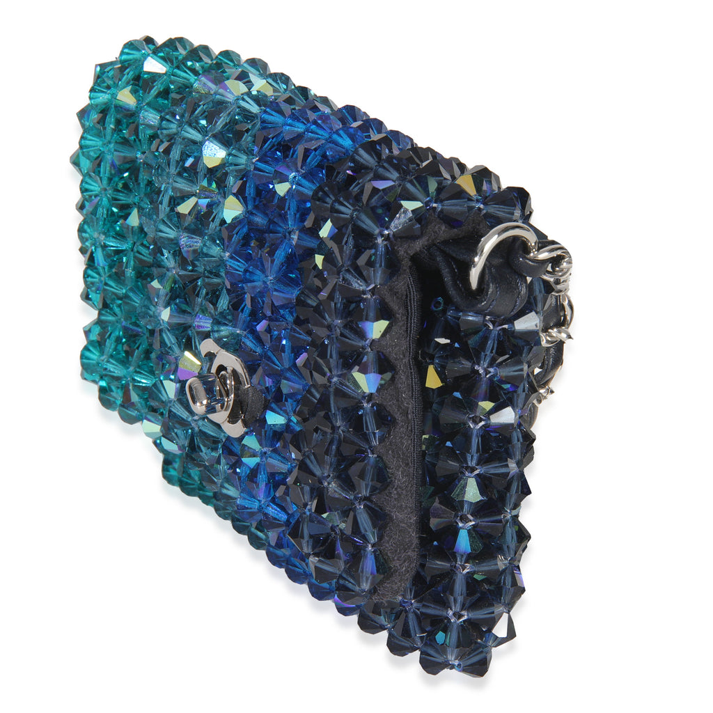 Blue Ombre Beaded Micro Clutch On Chain