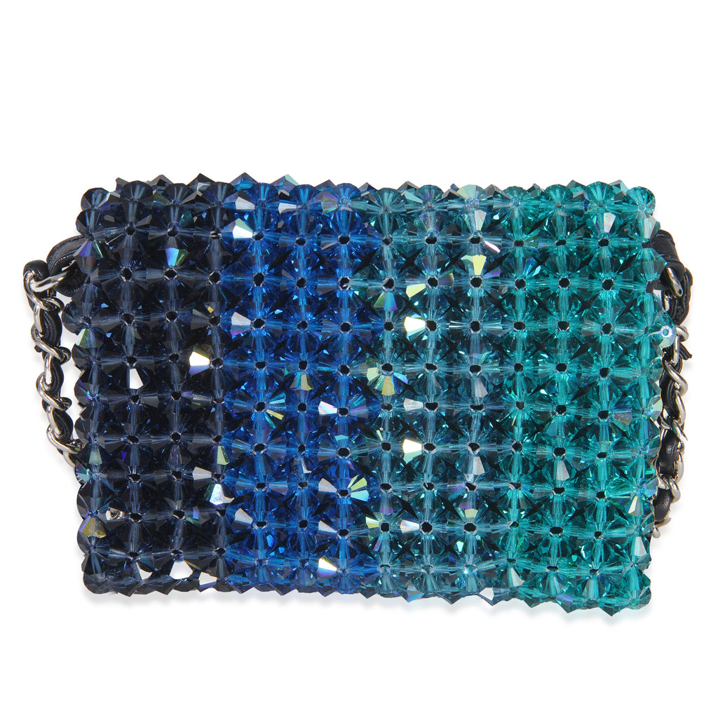 Blue Ombre Beaded Micro Clutch On Chain
