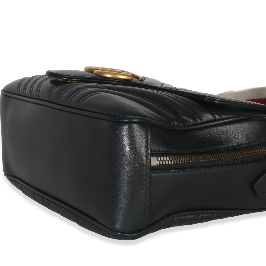 Black Calfskin Matelasse Sylvie Web Small GG Marmont Top Handle Bag